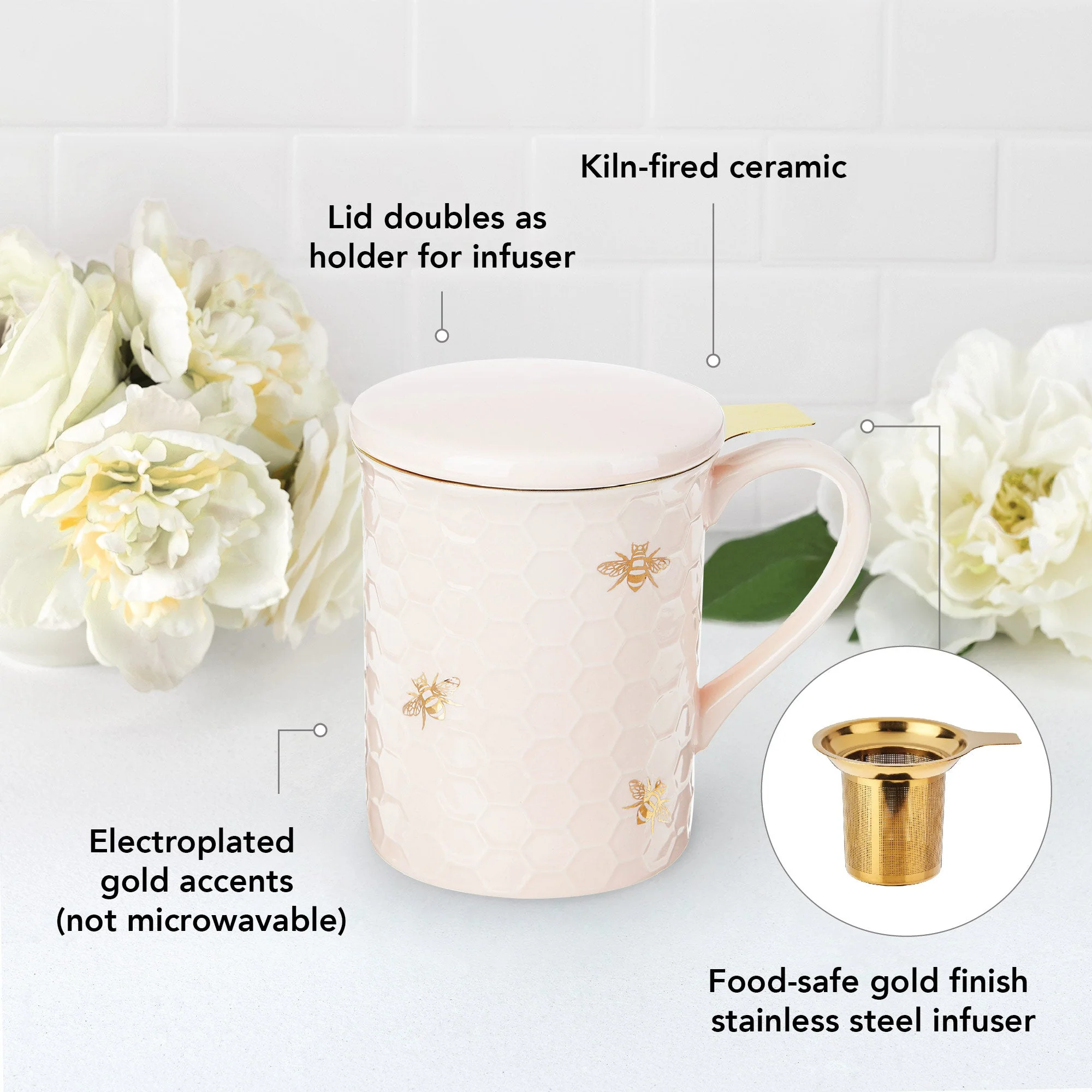 Pinky Up Annette: Honeycomb Ceramic Tea Mug & Infuser - Image 4