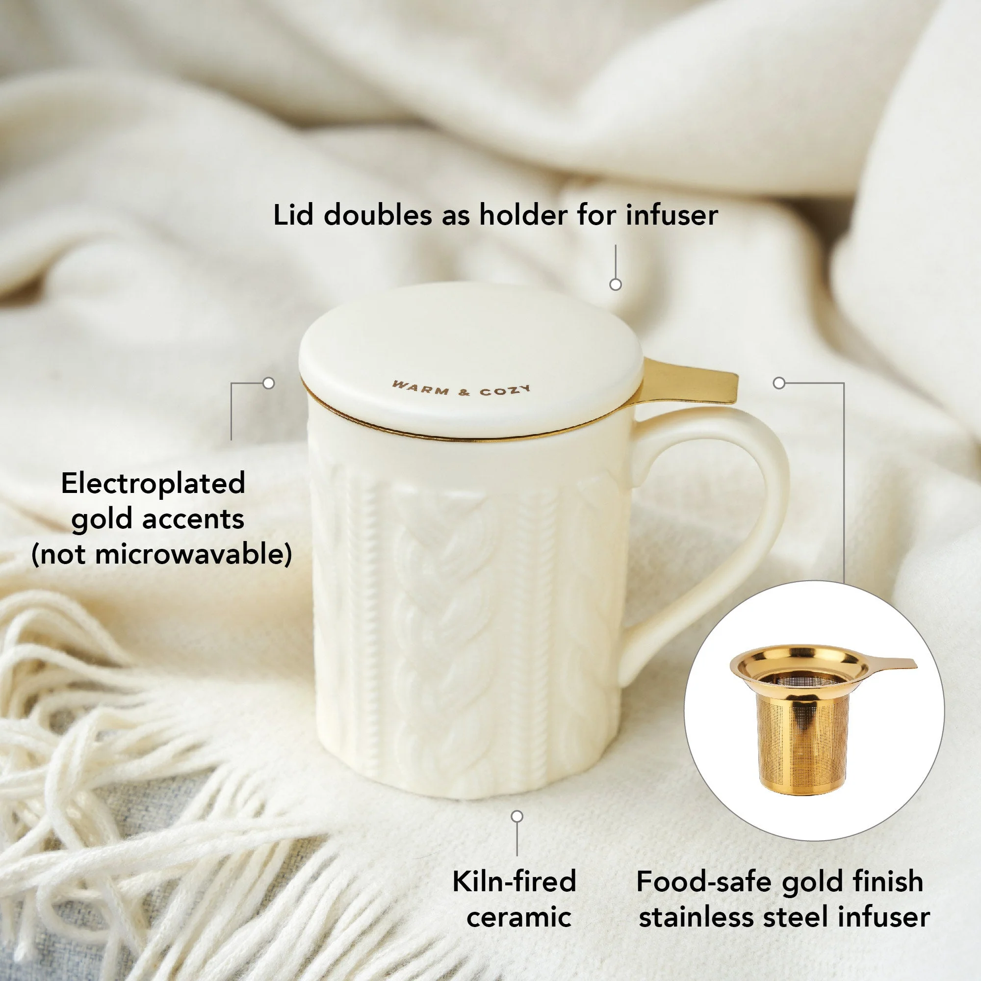 Pinky Up Annette Knit Ceramic Tea Mug & Infuser - Image 4