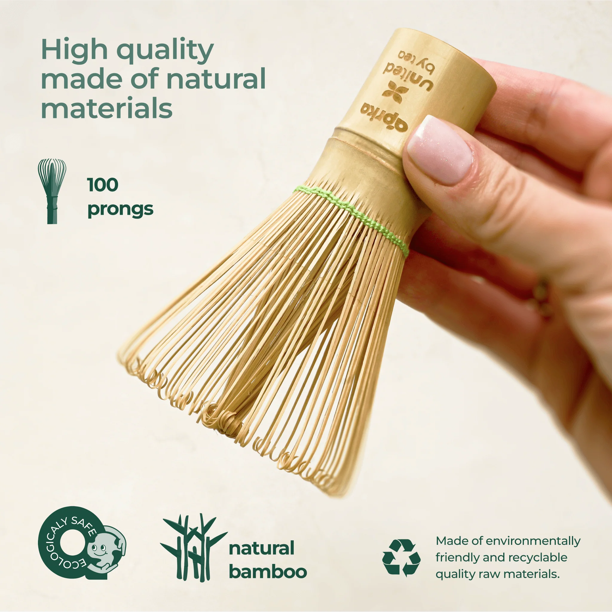 Aprika Life Bamboo Matcha Whisk (100 Prongs) - Image 3