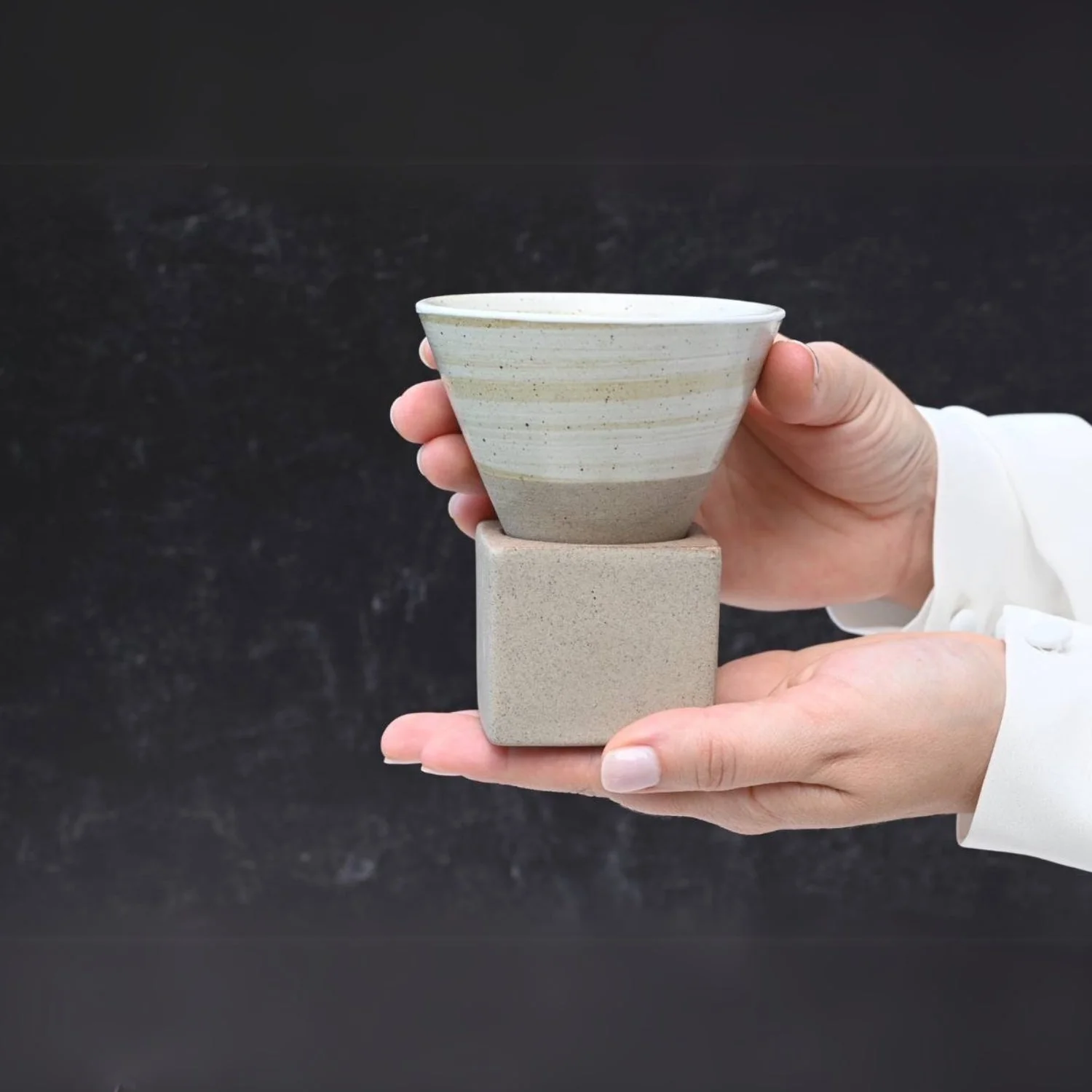 Aprika Life Beige Coffee Mug with Base - 6.8 oz/200ml - Image 4
