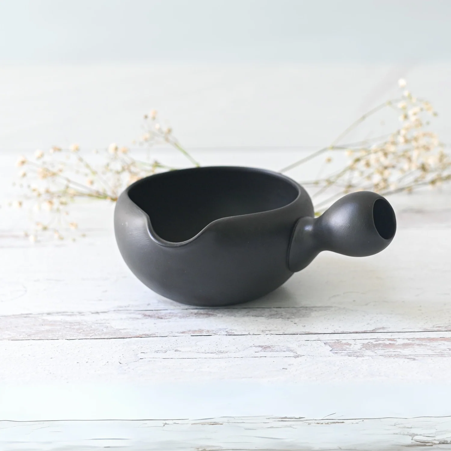Aprika Life Black Flowers Ceramic Matcha Bowl with Spout - Image 2