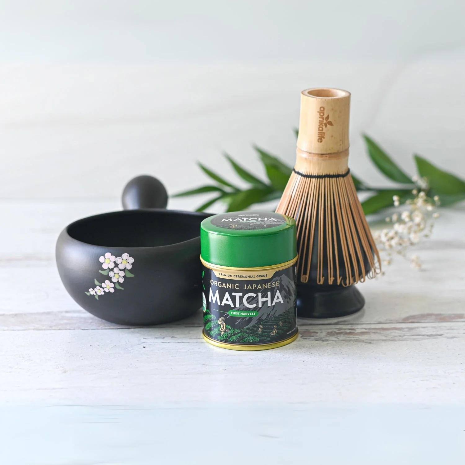 Aprika Life Black Flowers Ceramic Matcha Bowl with Spout - Image 5