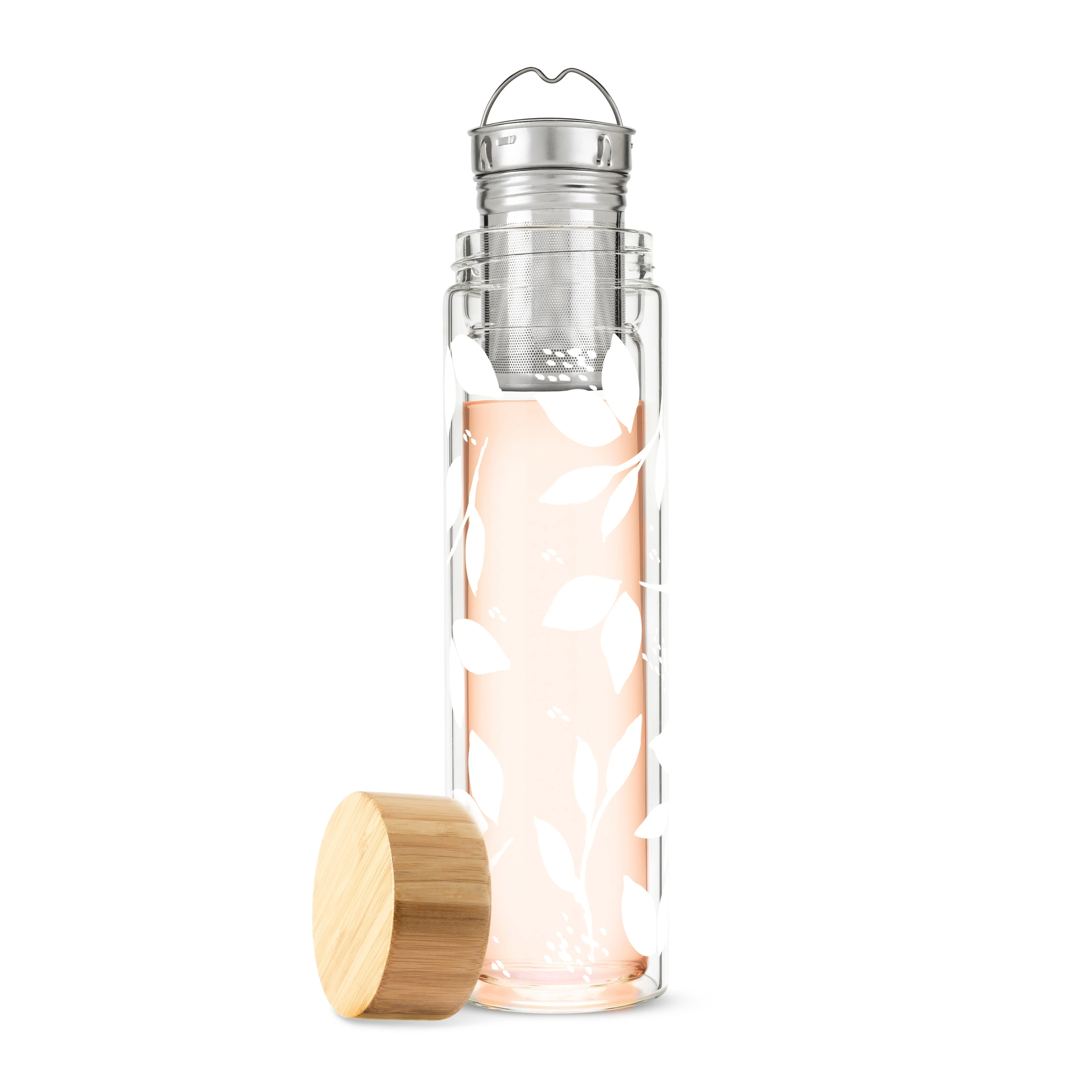 Pinky Up Blair: White Leaf Pattern Glass Travel Infuser Mug - Image 4