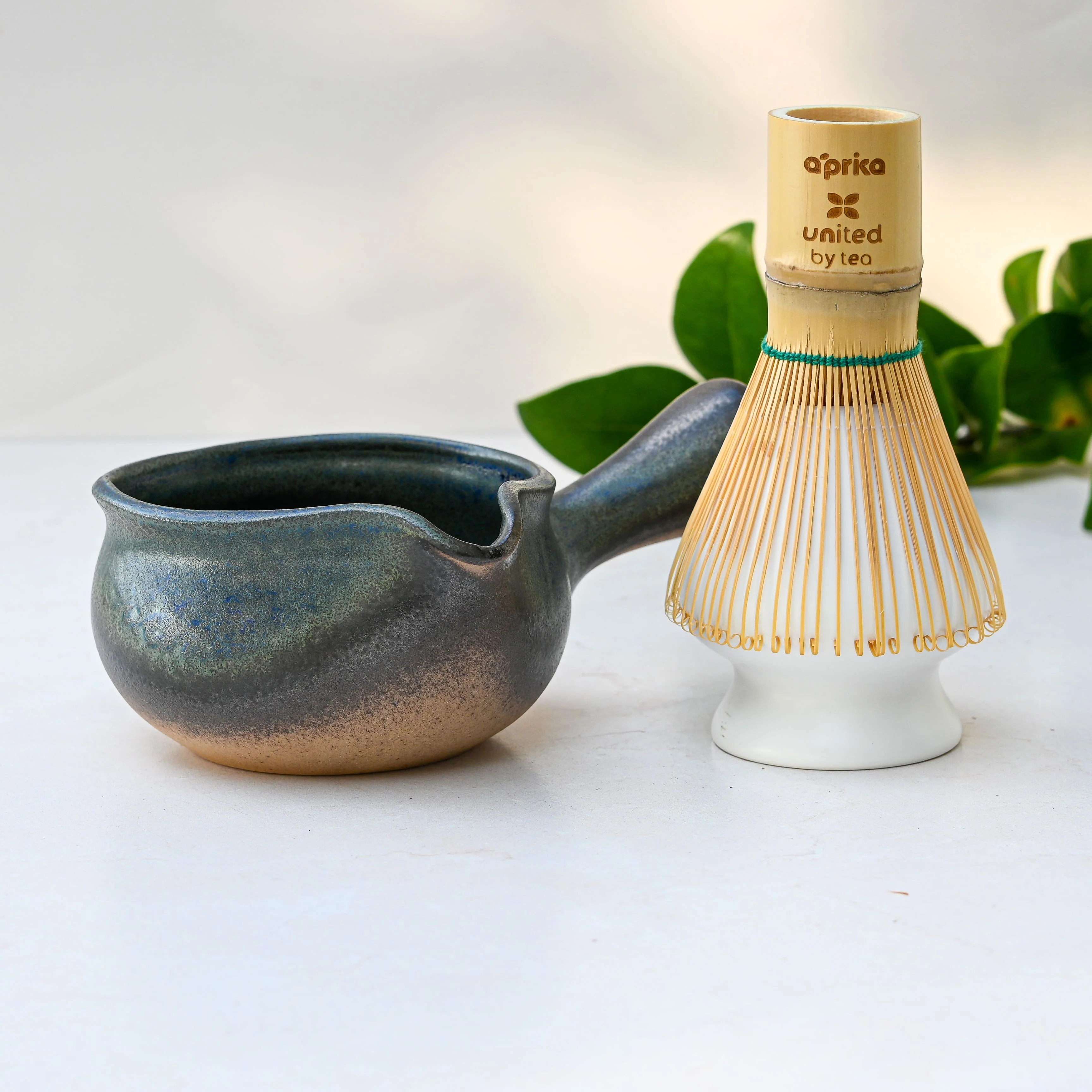 Aprika Life Blue Spouted Ceramic Matcha Bowl - Image 3