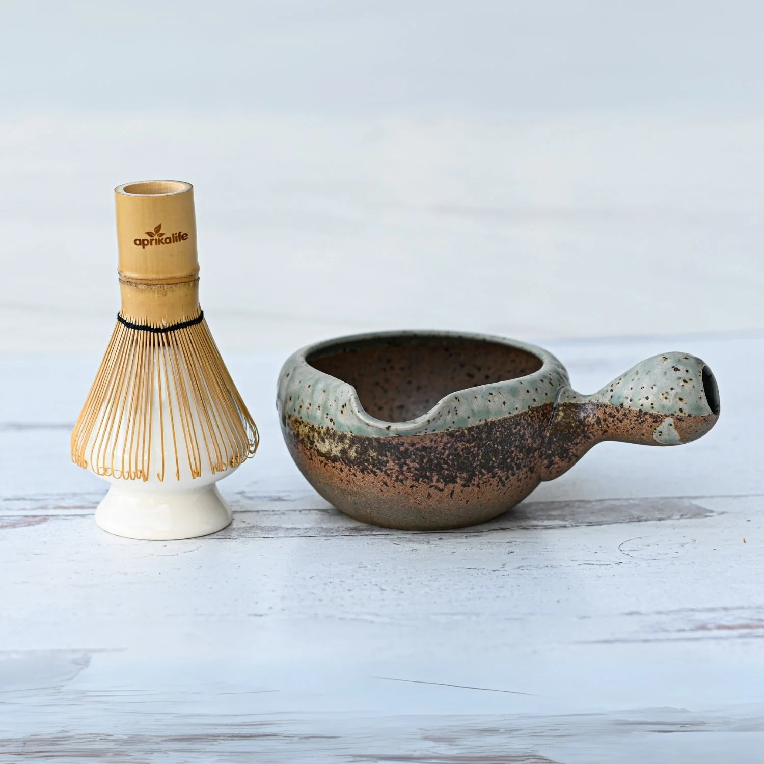 Aprika Life Brown Ceramic Matcha Bowl with Spout - Image 5