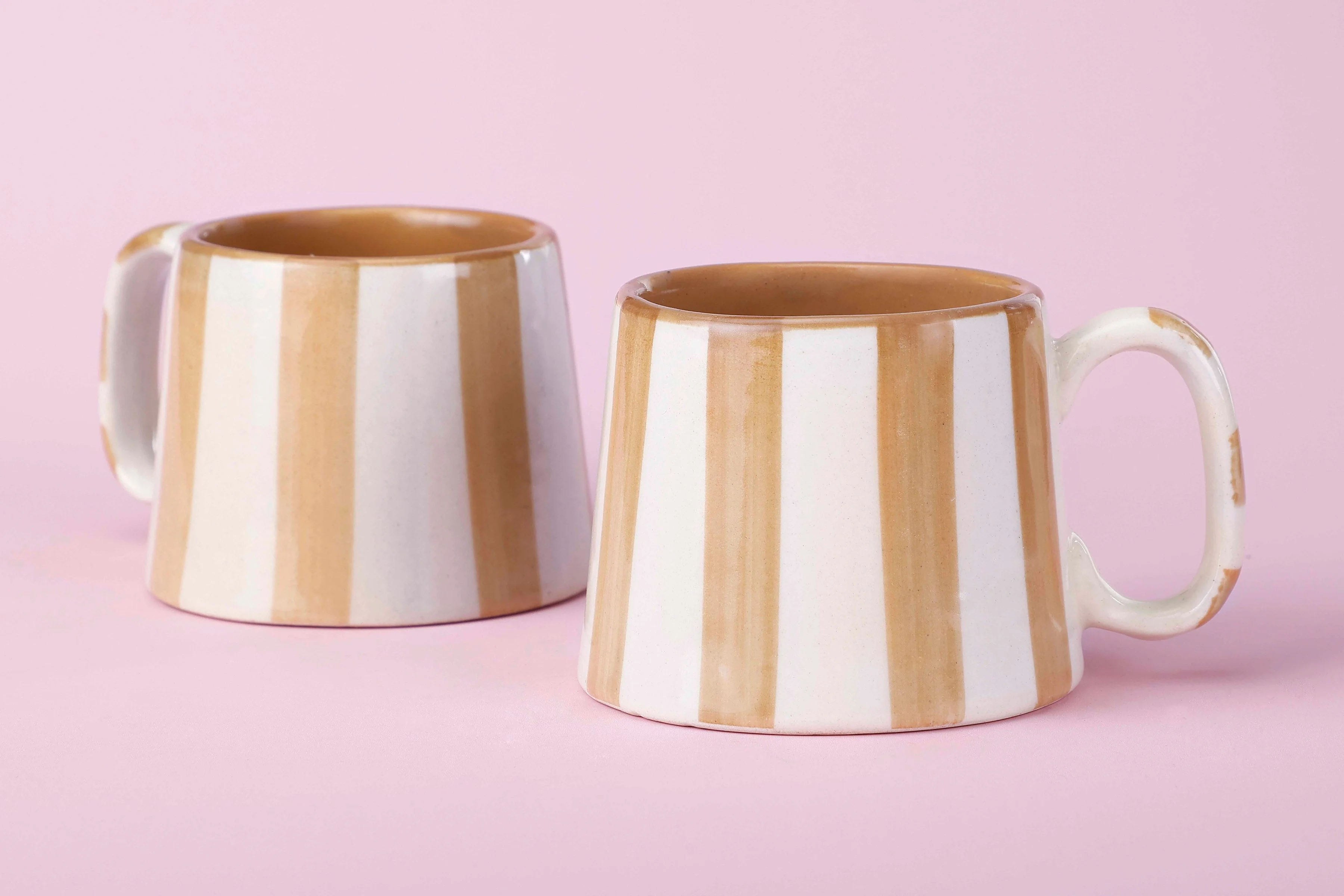 Casa Amarosa Ceramic Brown Stripe Cup - 3.5 x 2.5 Inches ( Set of 4 ) - Image 4