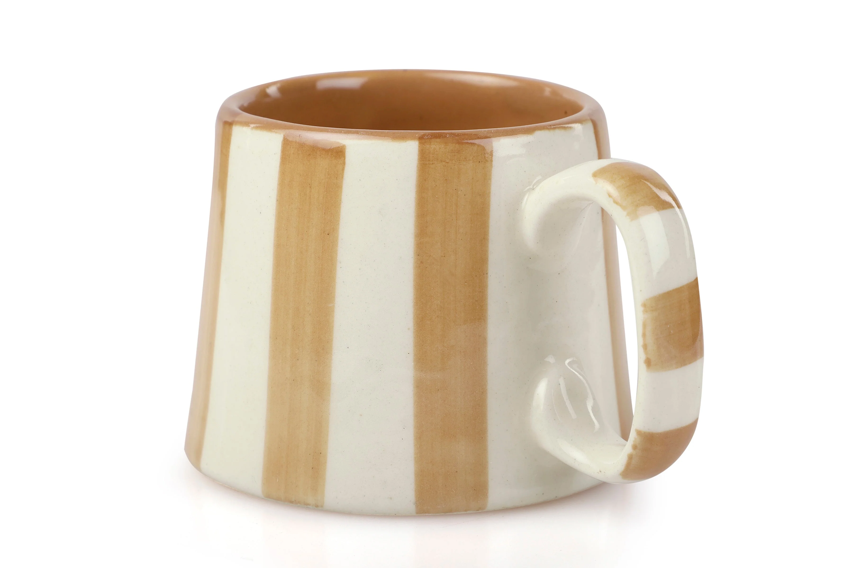 Casa Amarosa Ceramic Brown Stripe Cup - 3.5 x 2.5 Inches ( Set of 4 ) - Image 6