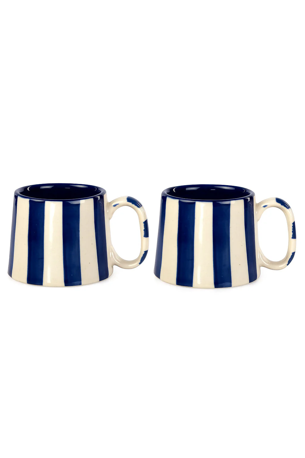 Casa Amarosa Ceramic Dark Blue Stripe Cup - 3.5 x 2.5 Inches ( Set of 2 )