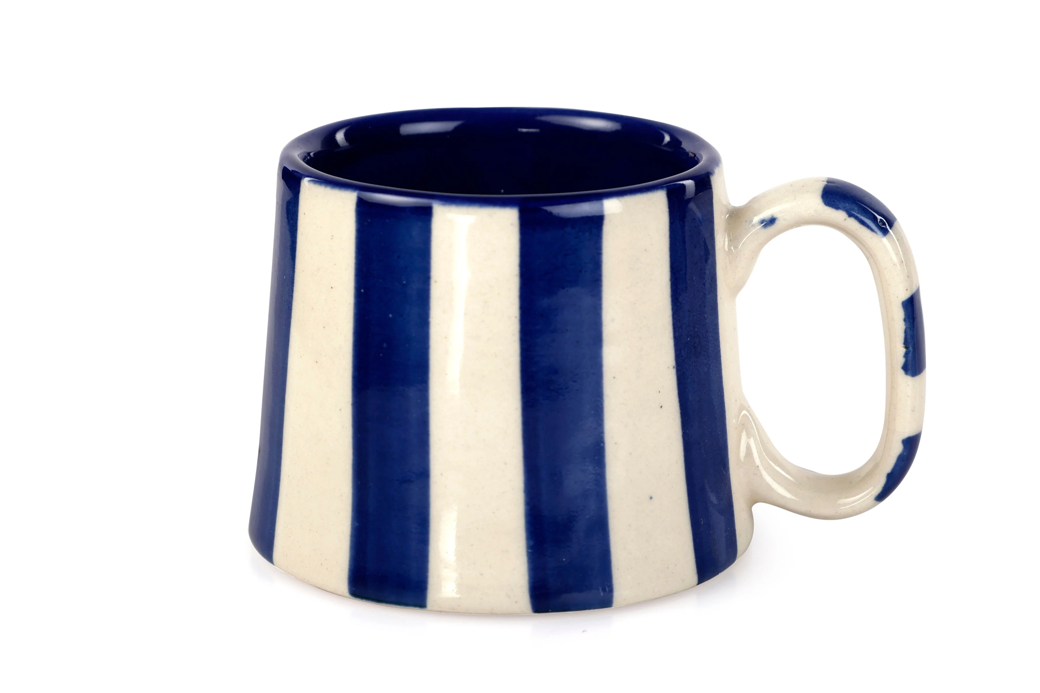 Casa Amarosa Ceramic Dark Blue Stripe Cup - 3.5 x 2.5 Inches ( Set of 2 ) - Image 2