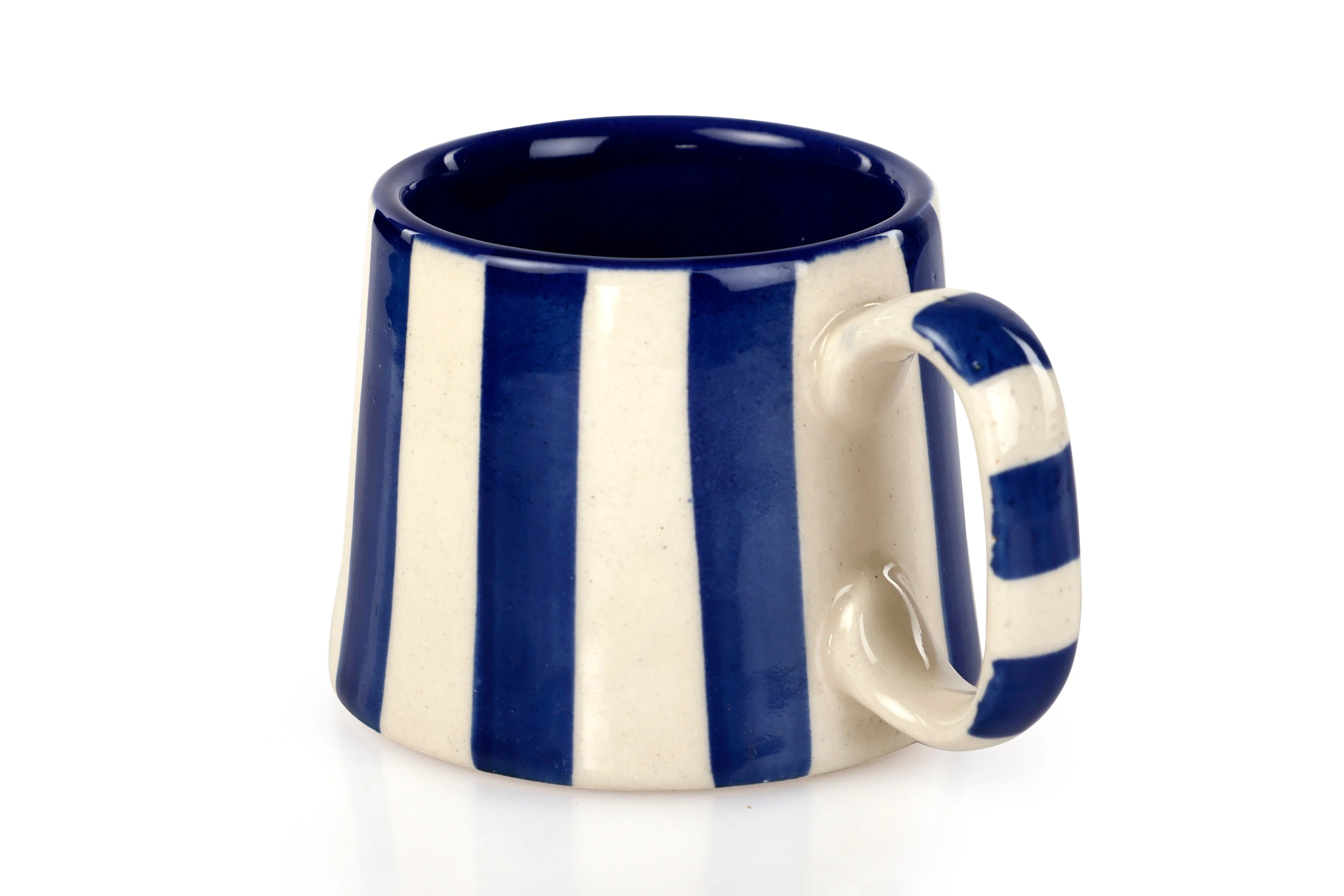 Casa Amarosa Ceramic Dark Blue Stripe Cup - 3.5 x 2.5 Inches ( Set of 2 ) - Image 3