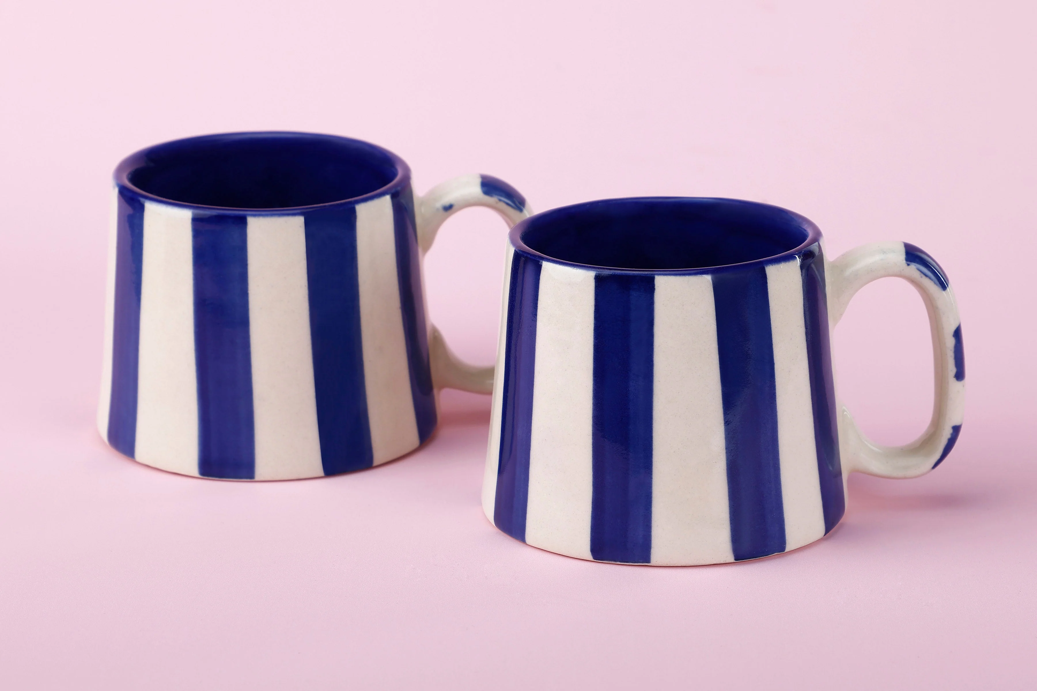 Casa Amarosa Ceramic Dark Blue Stripe Cup - 3.5 x 2.5 Inches ( Set of 4 ) - Image 3