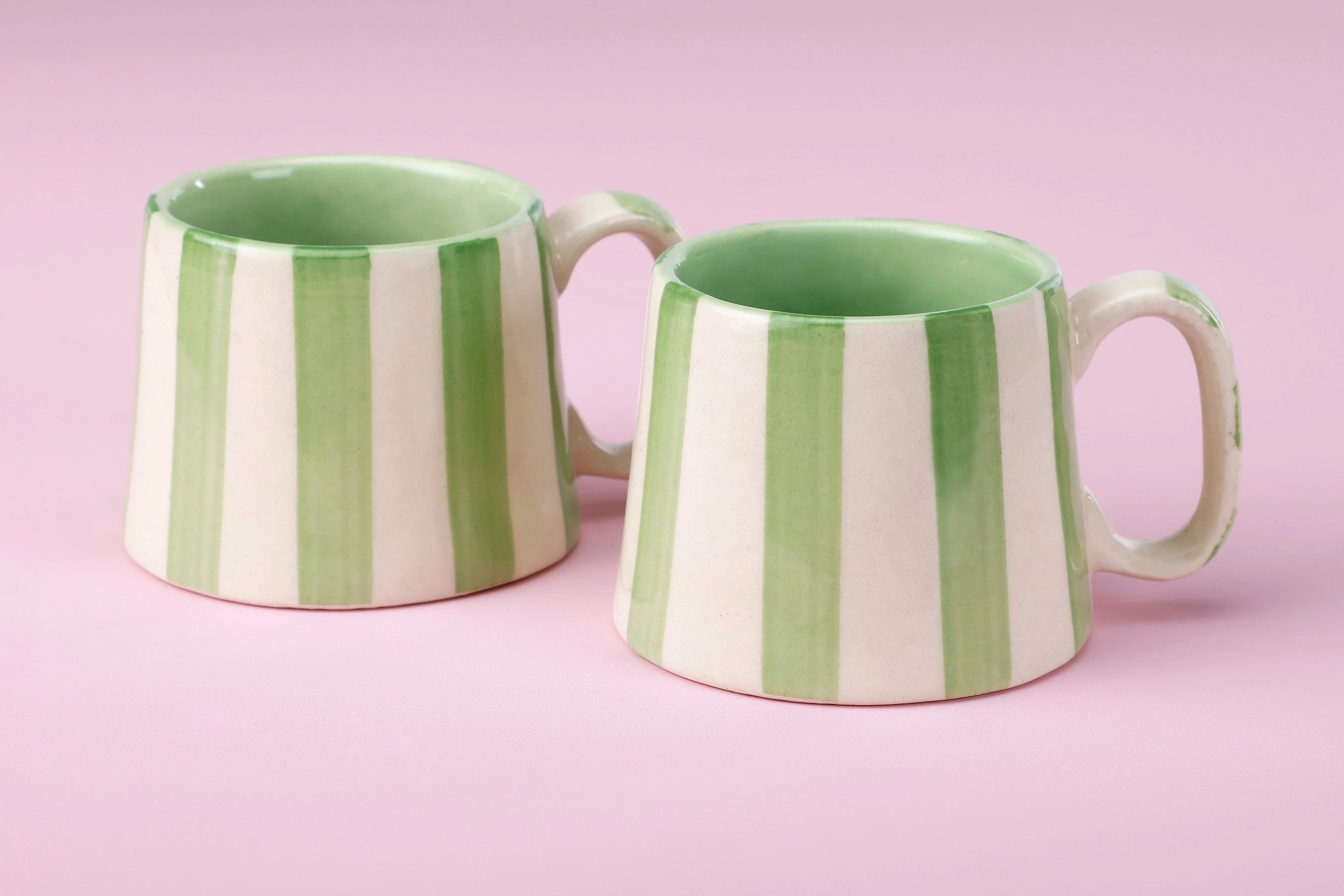 Casa Amarosa Ceramic Green Stripe Cup - 3.5 x 2.5 Inches ( Set of 4 ) - Image 3