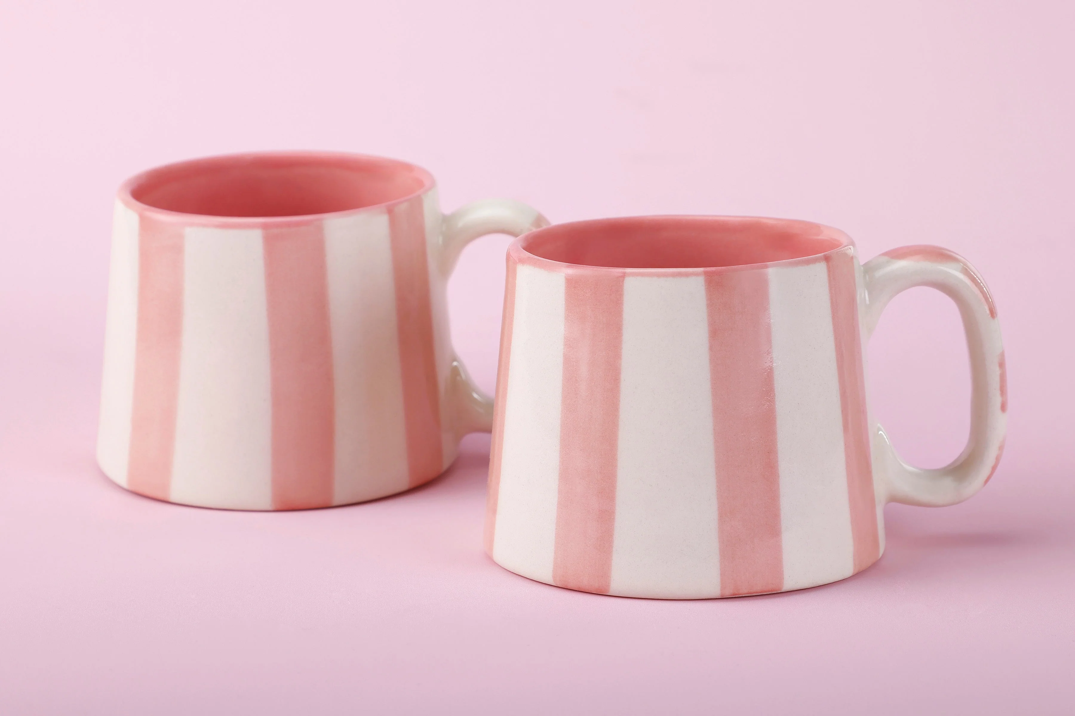 Casa Amarosa Ceramic Pink Stripe Cup- 220ml - 3.5 x 2.5 Inches (Set of 4) - Image 2