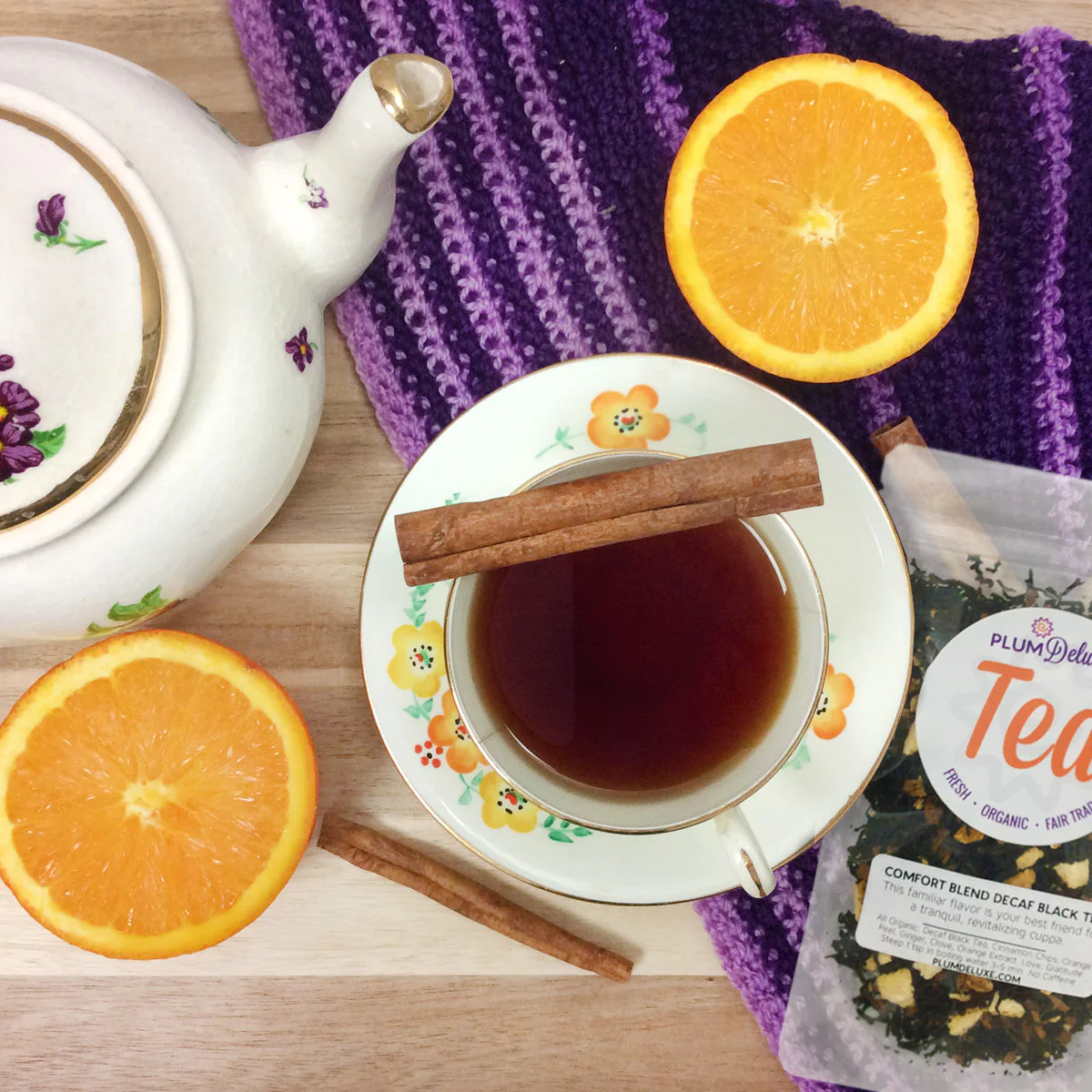 Plum Deluxe Comfort Blend Decaf Black Tea (Orange - Cinnamon) - Image 3