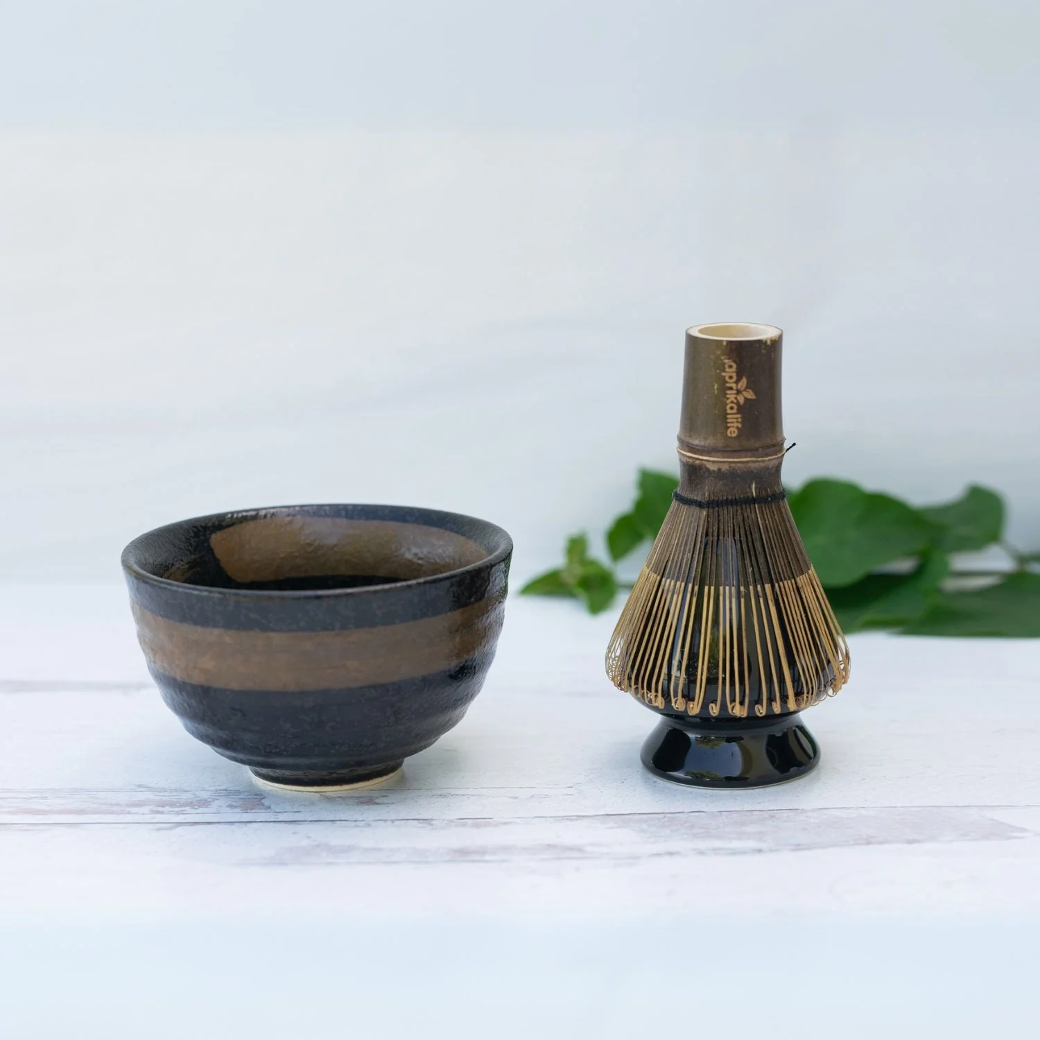 Aprika Life Dark Brown Glaze Ceramic Matcha Bowl - Image 5