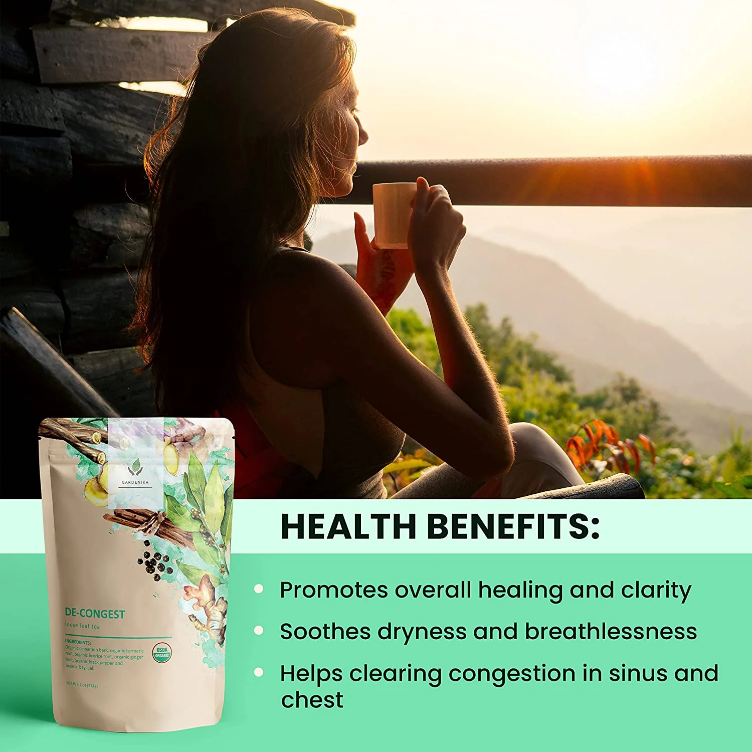 Gardenika Decongest Loose Leaf Tea, Organic, Kosher, Herbal & Caffeine-Free - 4 oz (114g) - Image 4