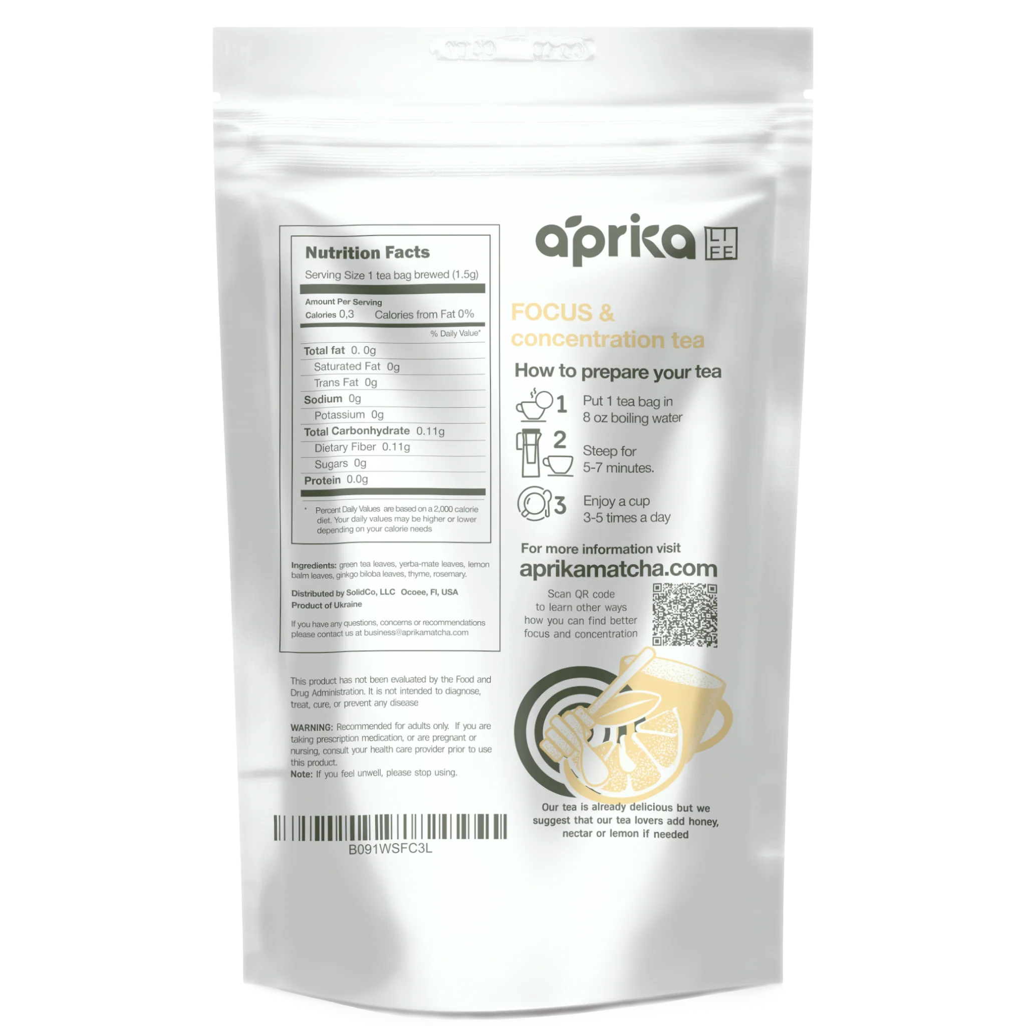Aprika Life Focus & Concentration Herbal Tea, 60 Bags - Image 3