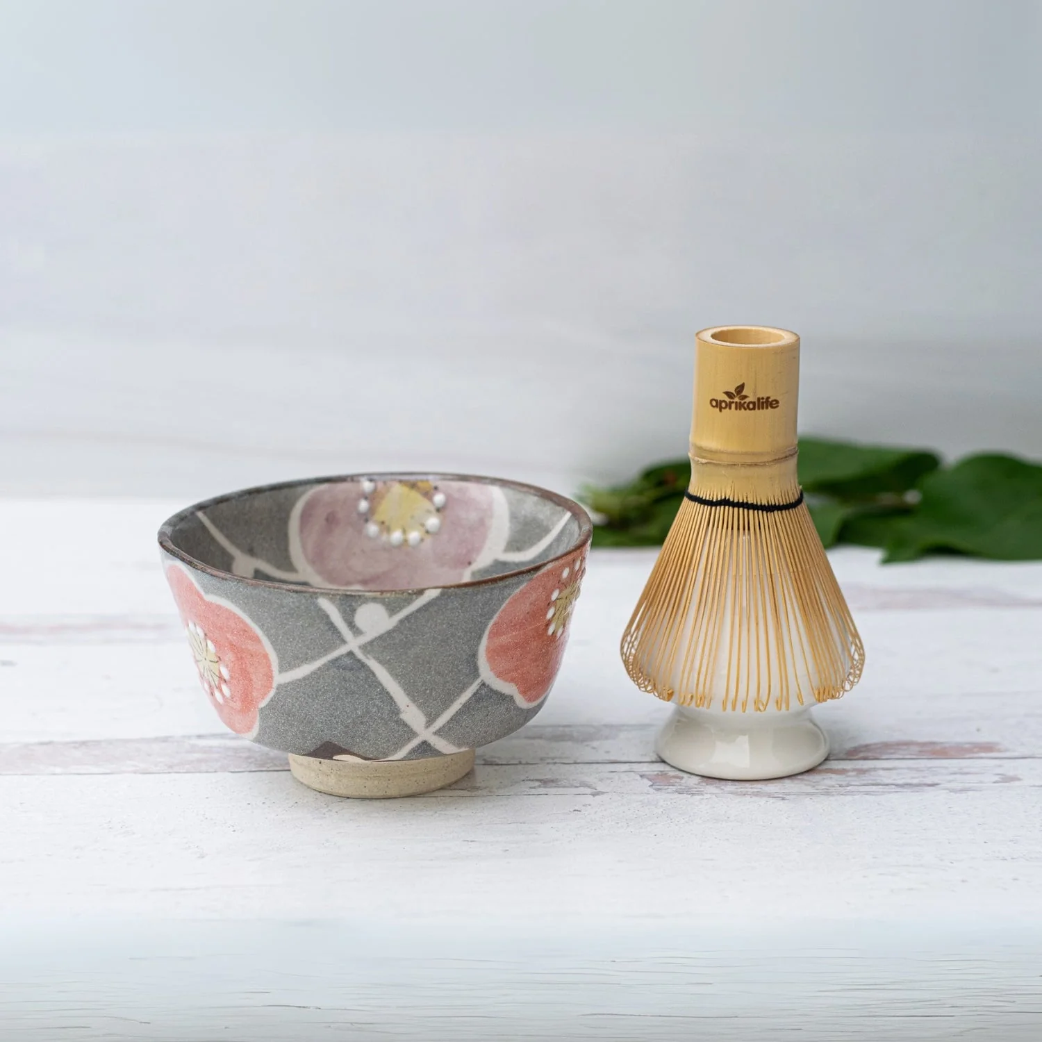 Aprika Life Gray with Flowers Ceramic Matcha Bowl - Image 10