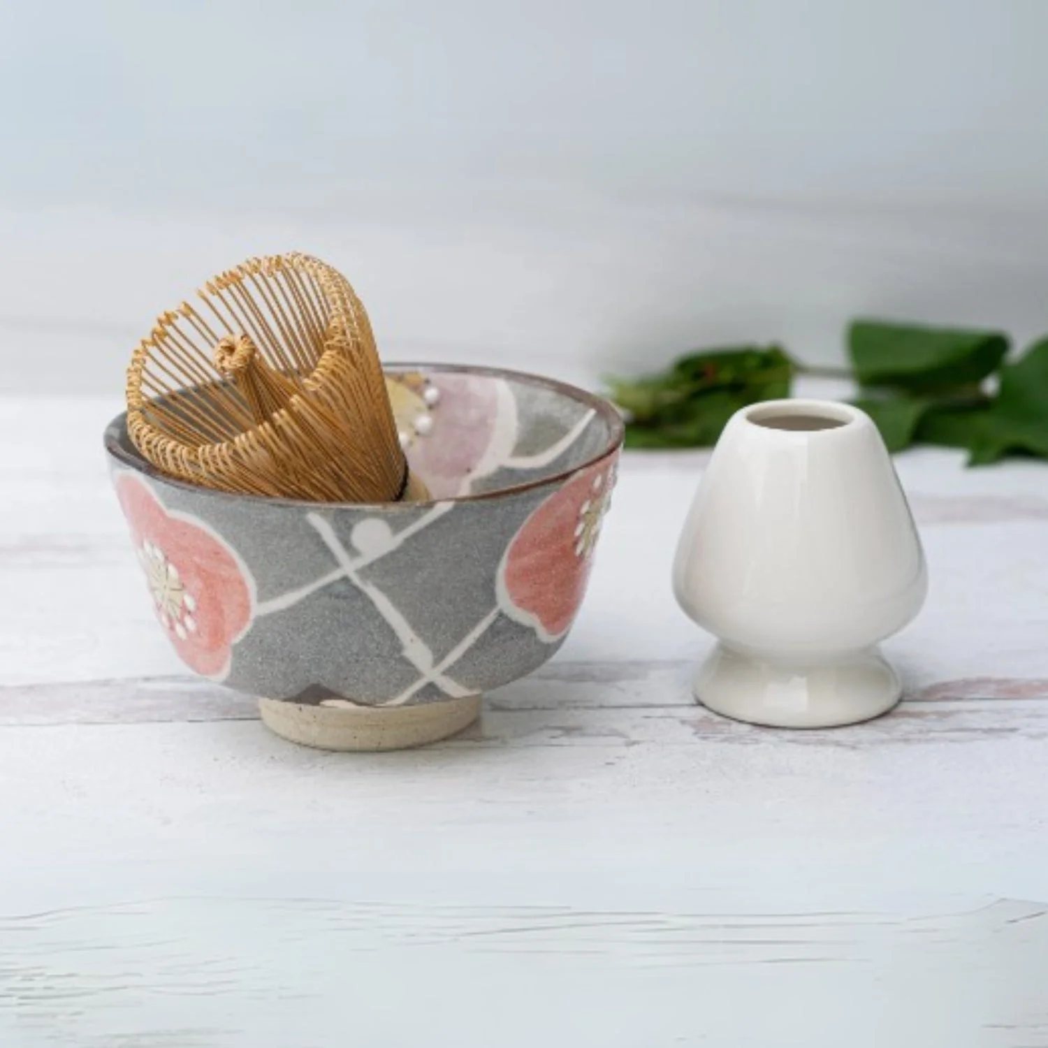 Aprika Life Gray with Flowers Ceramic Matcha Bowl - Image 11