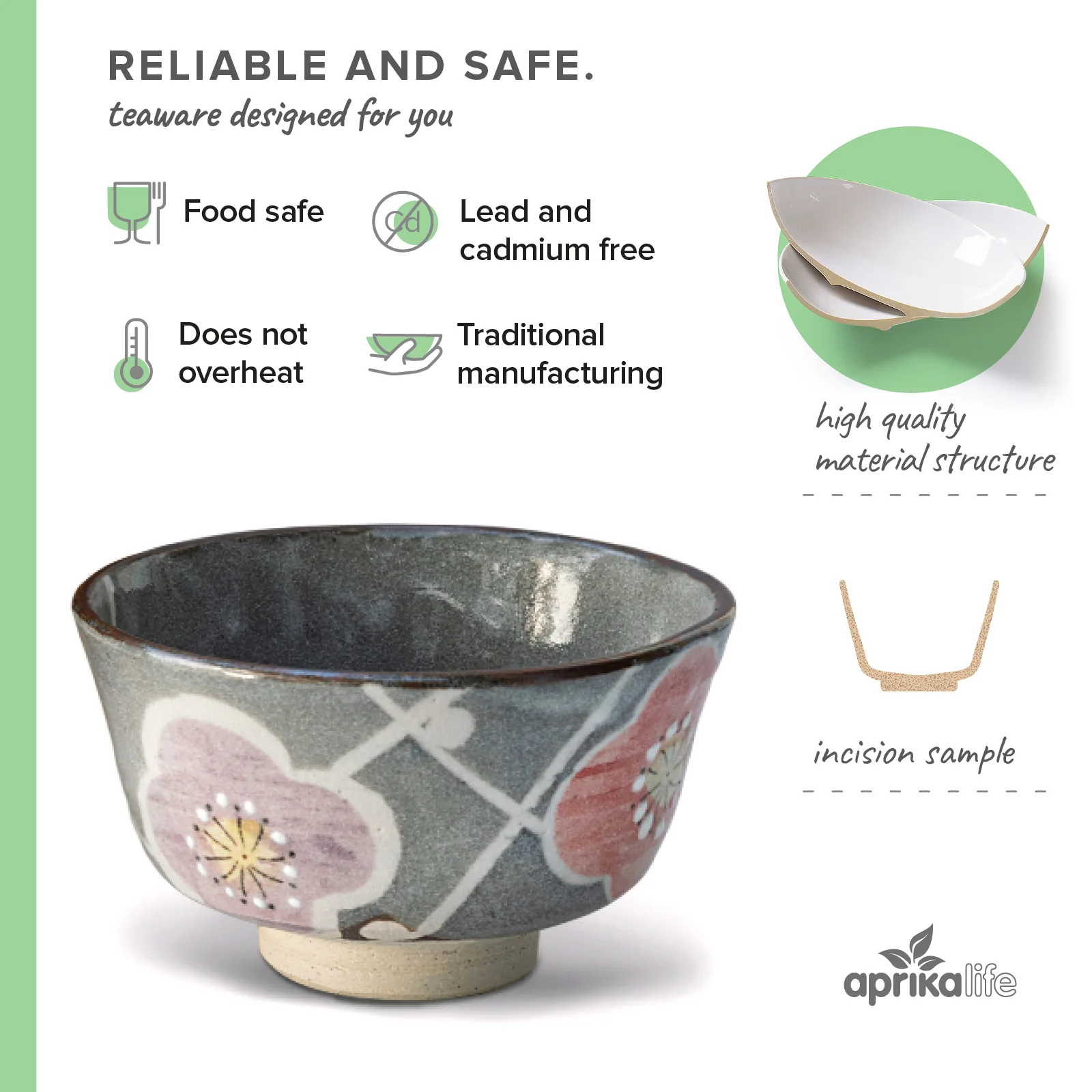 Aprika Life Gray with Flowers Ceramic Matcha Bowl - Image 6