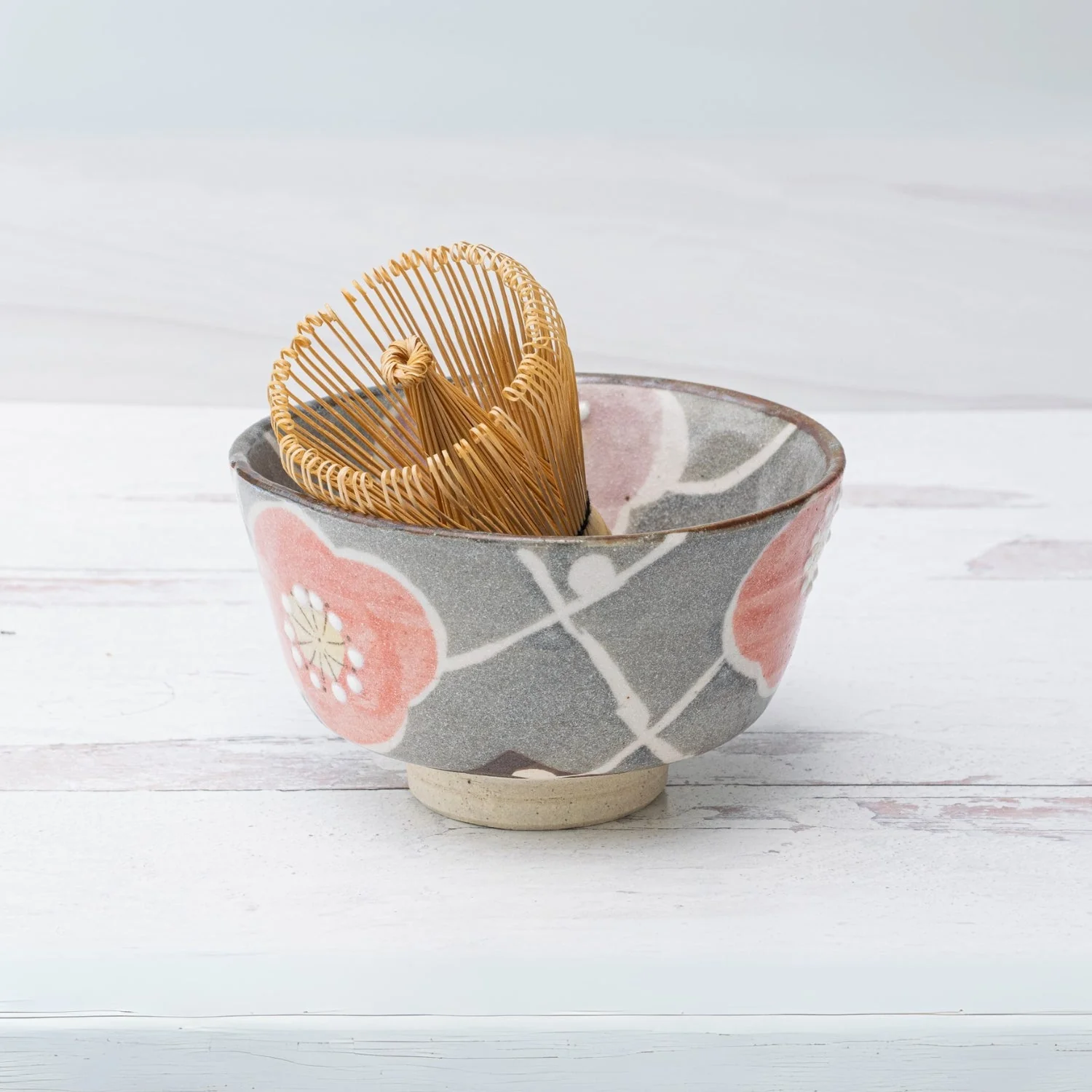 Aprika Life Gray with Flowers Ceramic Matcha Bowl - Image 8
