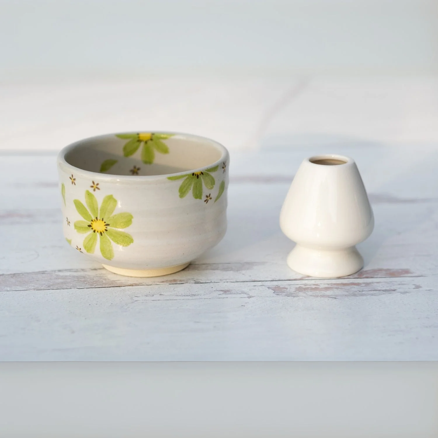 Aprika Life Green Flowers Ceramic Matcha Bowl - Image 6
