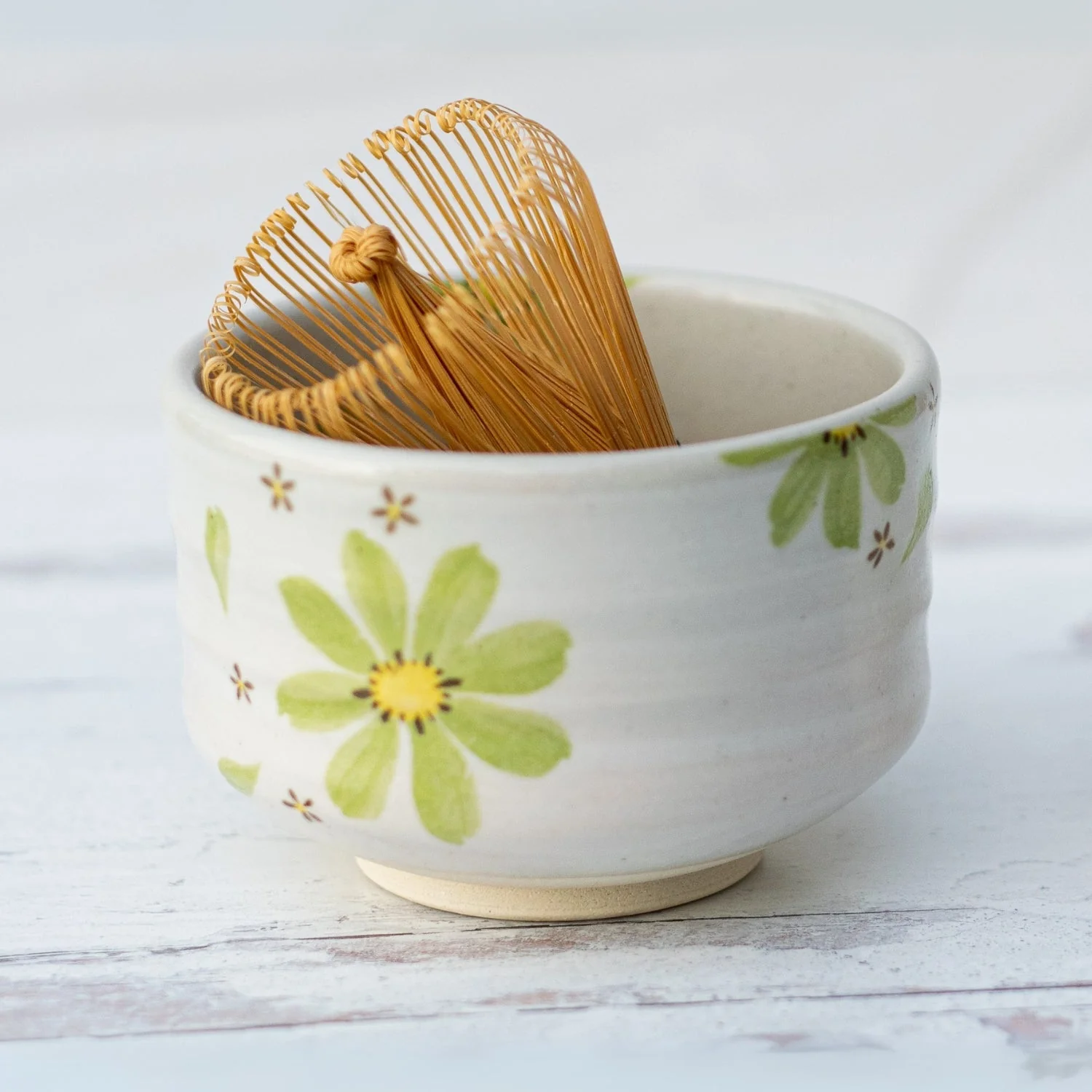 Aprika Life Green Flowers Ceramic Matcha Bowl - Image 7