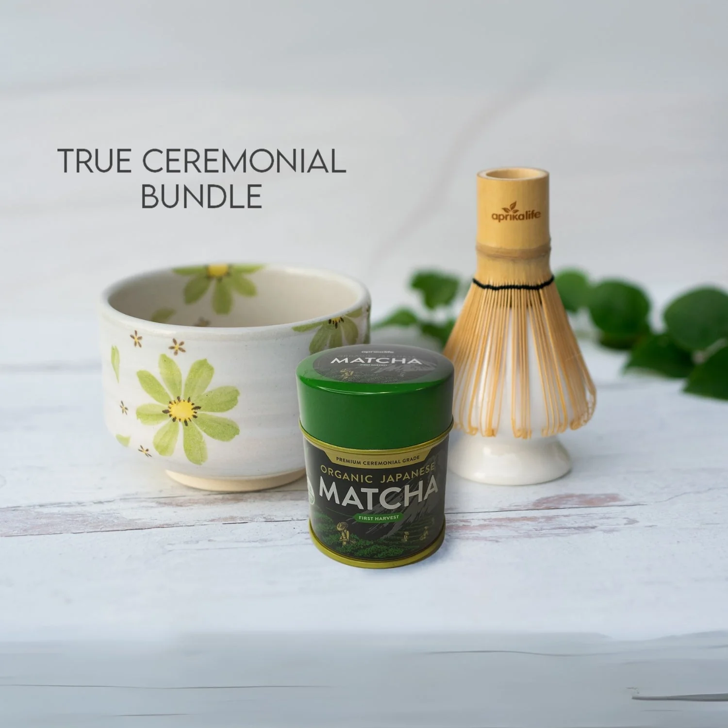 Aprika Life Green Flowers Ceramic Matcha Bowl - Image 9
