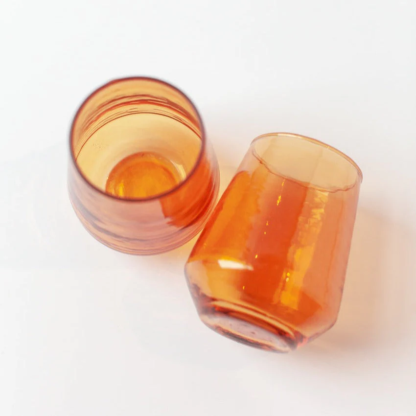 Creative Women Handblown Hammered Glass Water Tumbler, Amber - set of 4 - Image 5