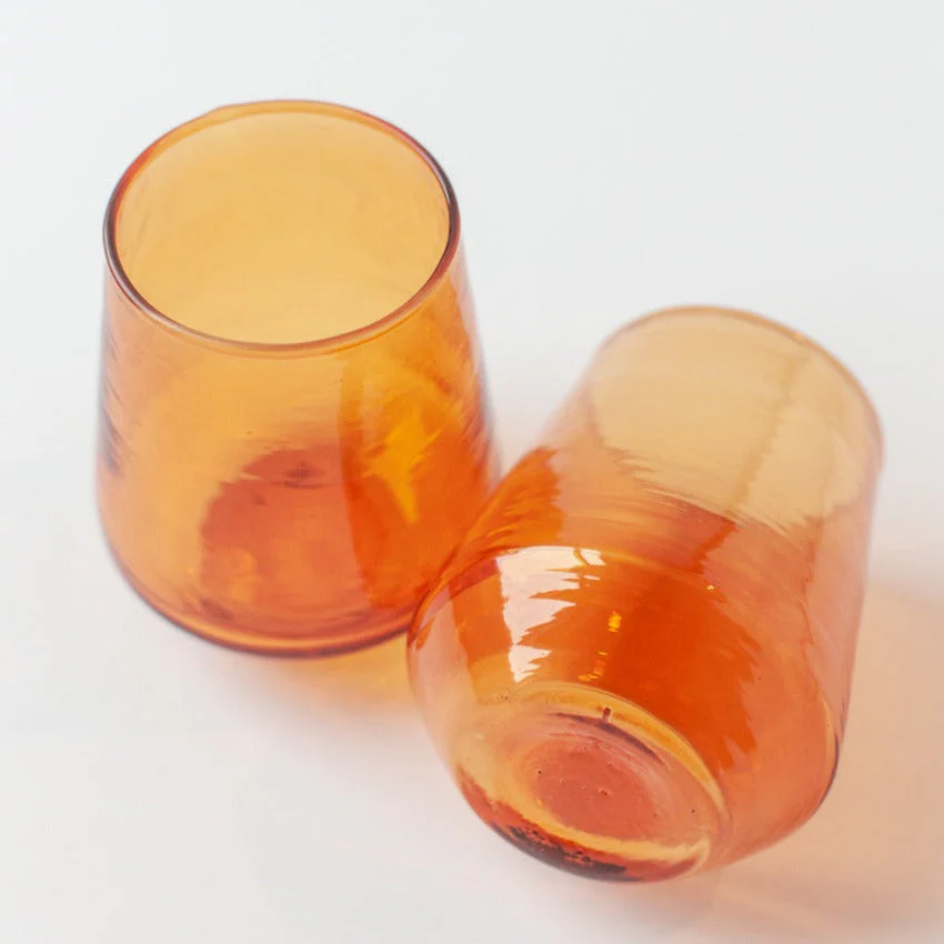 Creative Women Handblown Hammered Glass Water Tumbler, Amber - set of 4 - Image 6