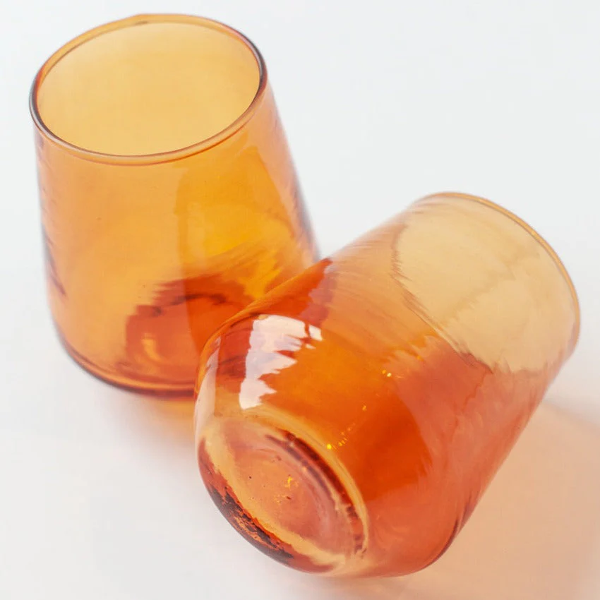Creative Women Handblown Hammered Glass Water Tumbler, Amber - set of 4 - Image 7