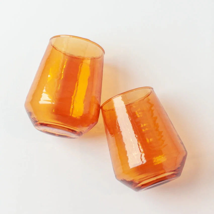 Creative Women Handblown Hammered Glass Water Tumbler, Amber - set of 4 - Image 8