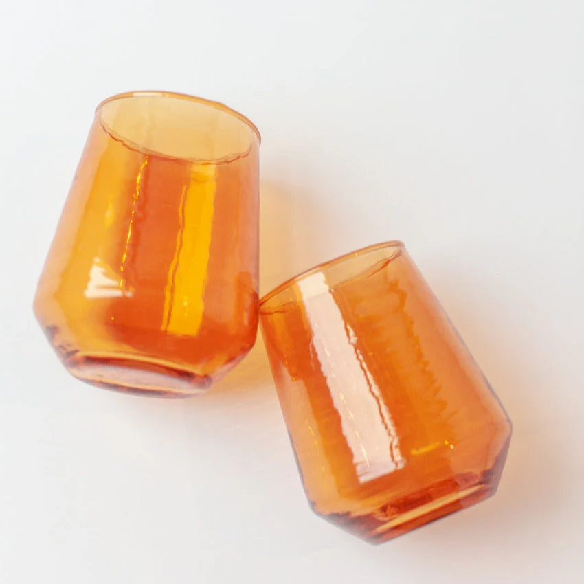 Creative Women Handblown Hammered Glass Water Tumbler, Amber - set of 4 - Image 9