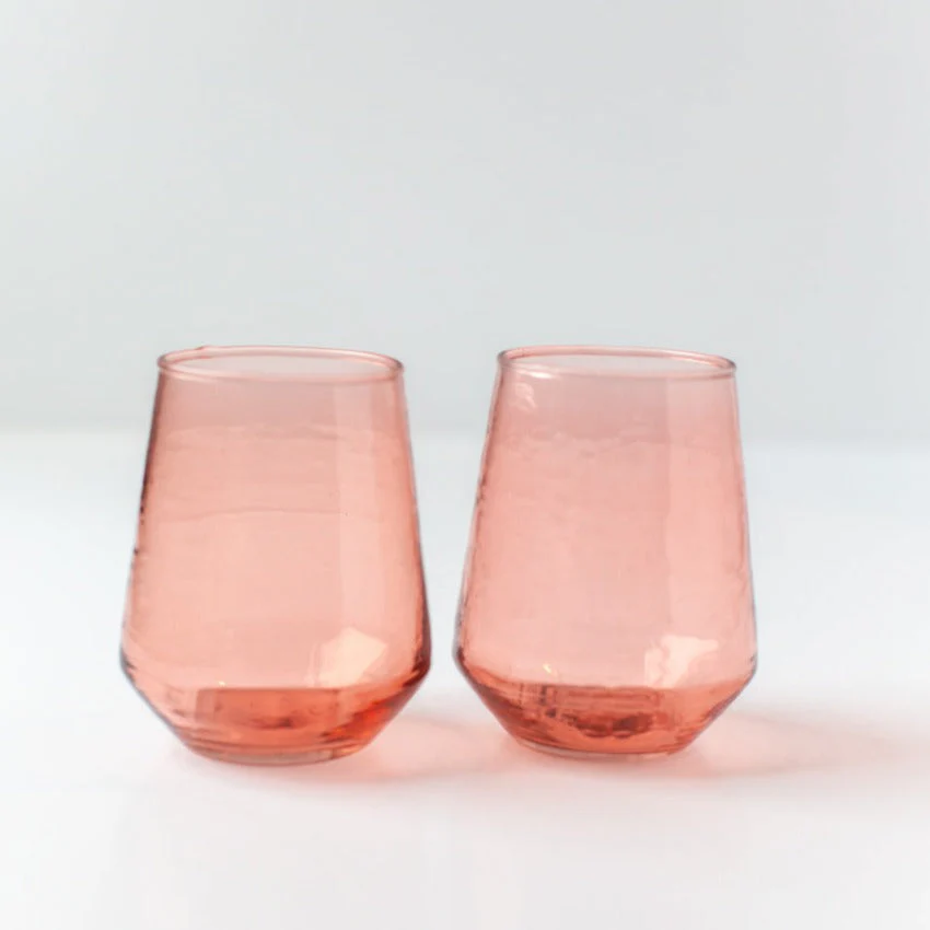Creative Women Handblown Hammered Glass Water Tumbler, Blush - set of 4 - Image 2