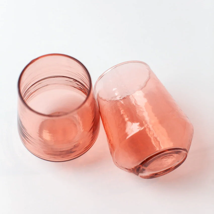 Creative Women Handblown Hammered Glass Water Tumbler, Blush - set of 4 - Image 4