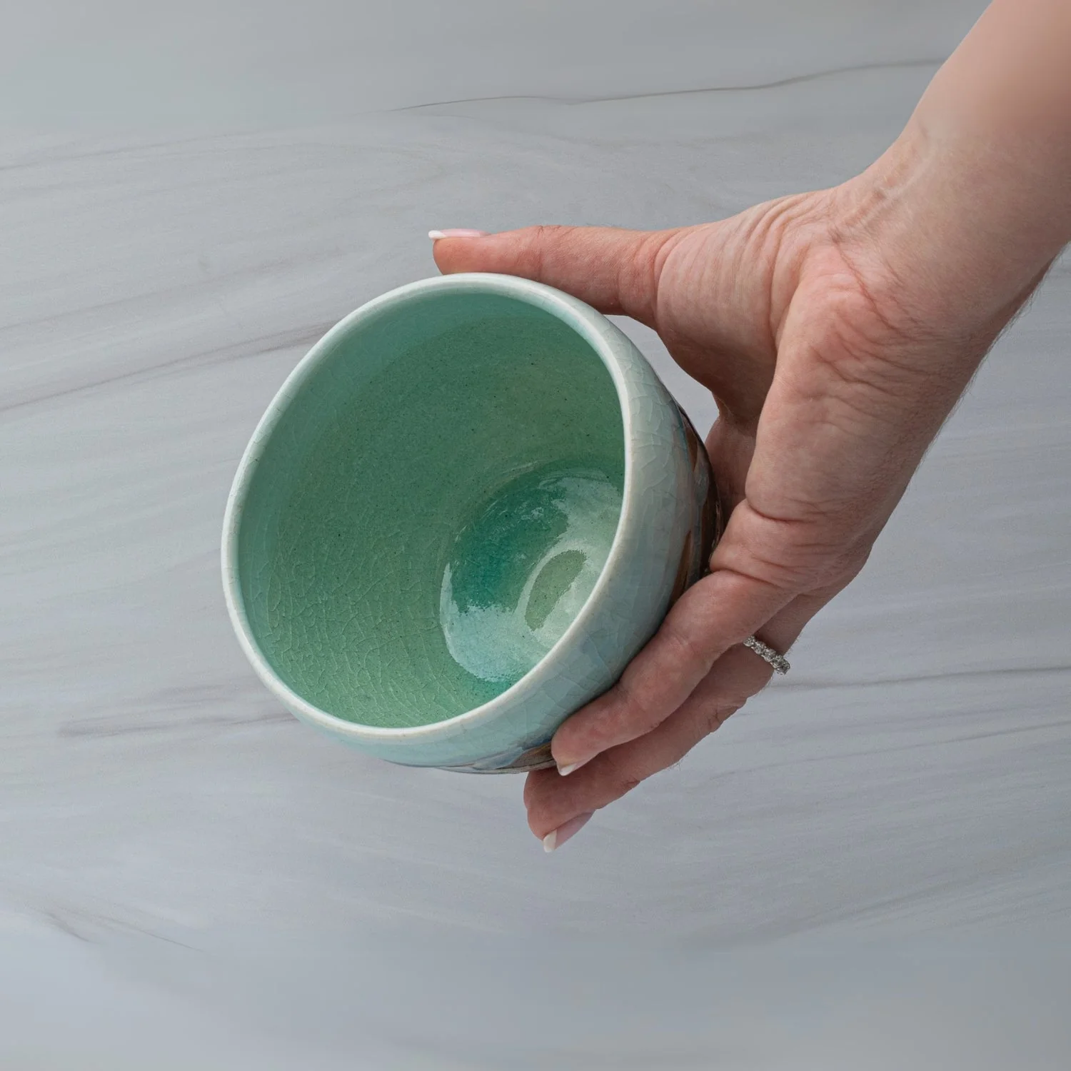 Aprika Life Japanese Matcha Tea Bowl Blue & Brown Glaze - Image 5