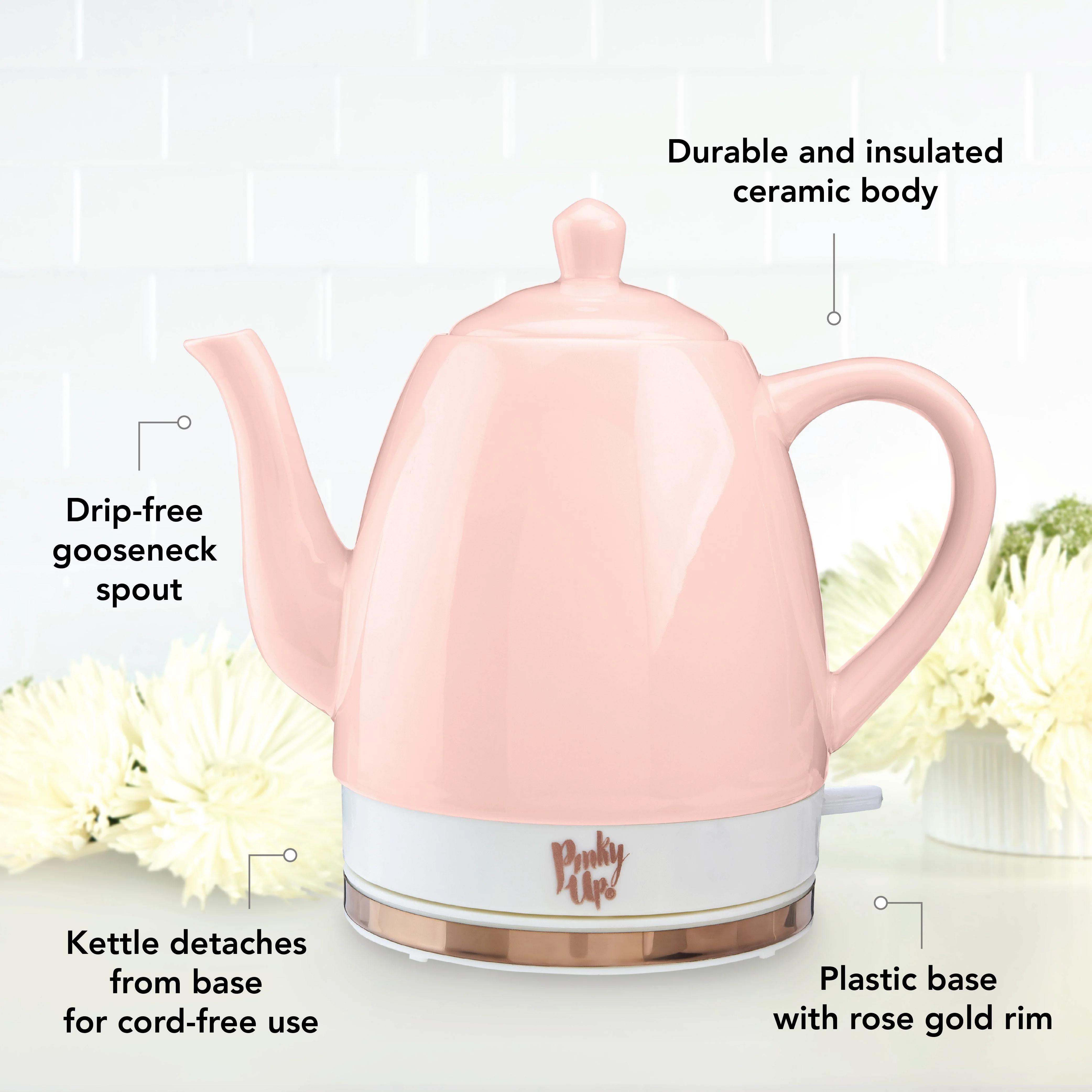 Pinky Up Noelle™ Pink Ceramic Electric Tea Kettle - Image 5