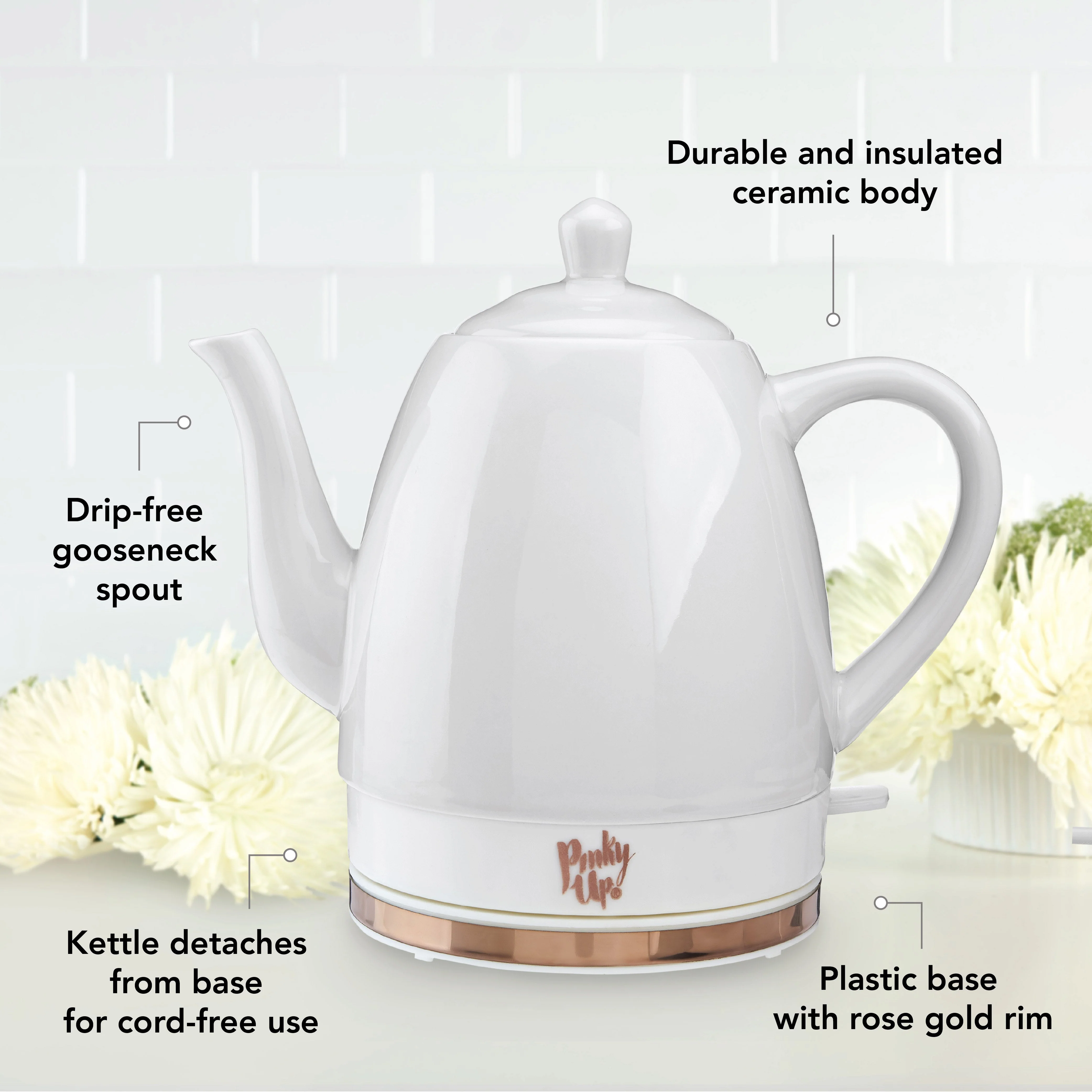 Pinky Up Noelle Ceramic Electric Tea Kettle in Grey - Image 5