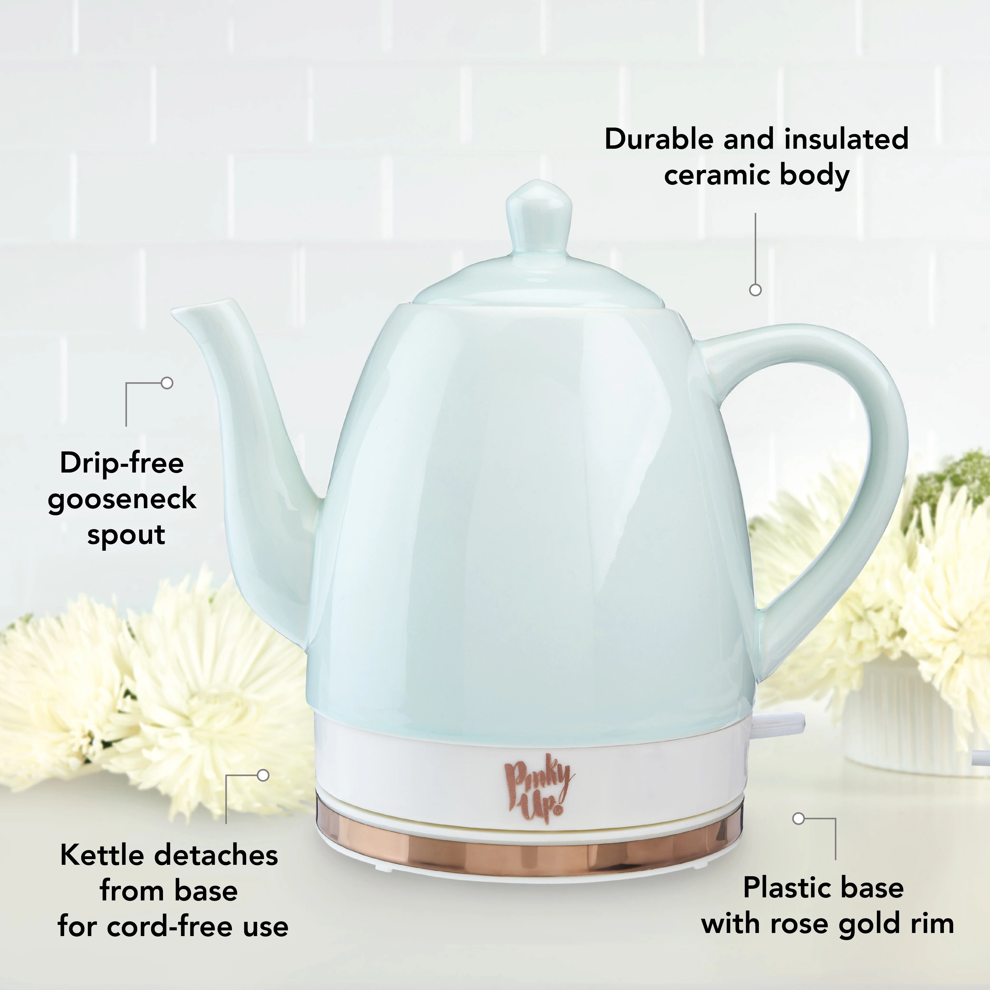 Pinky Up Noelle Ceramic Electric Tea Kettle in Mint - Image 5