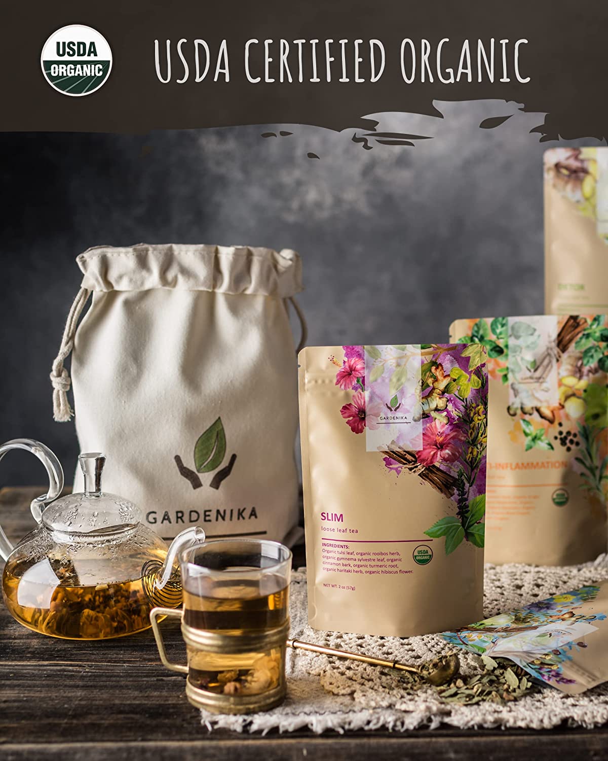 Gardenika Organic Loose Leaf Tea Sampler, Caffeine-Free Herbal Assortment, 120+ Cups – 5 Pack - Image 2