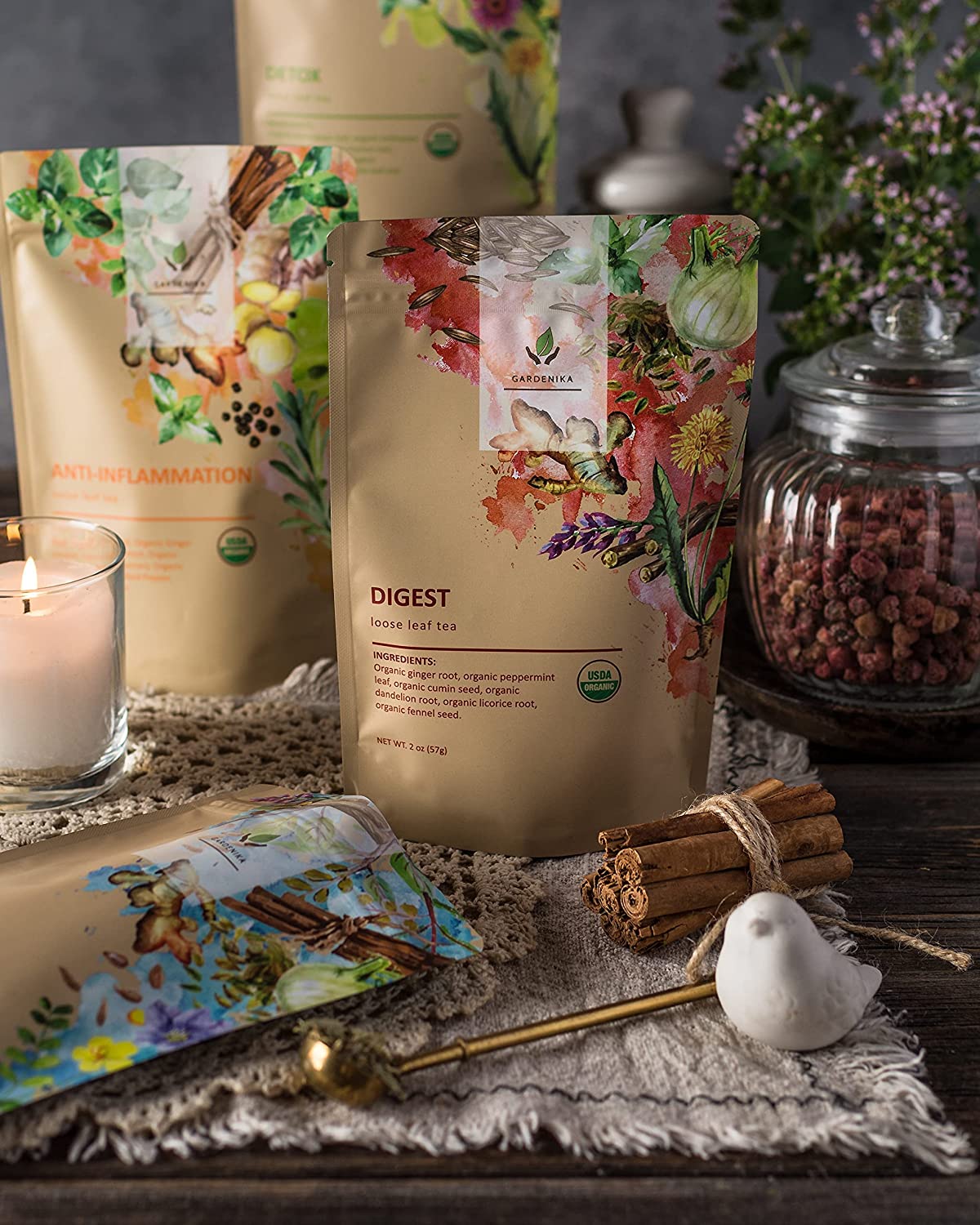 Gardenika Organic Loose Leaf Tea Sampler, Caffeine-Free Herbal Assortment, 120+ Cups – 5 Pack - Image 6