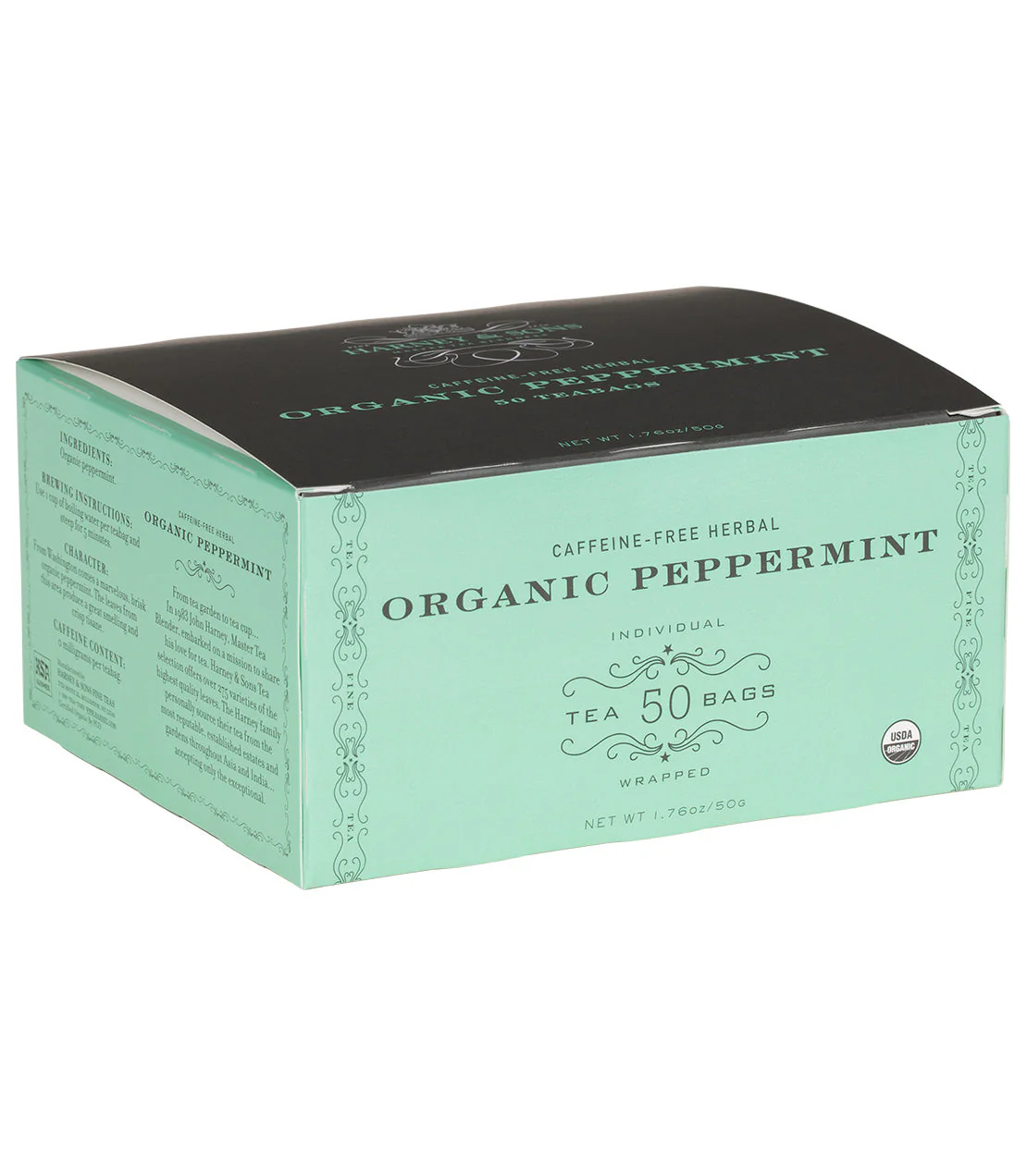 Harney & Sons Organic Peppermint Herbal, Box of 50 Wrapped Teabags