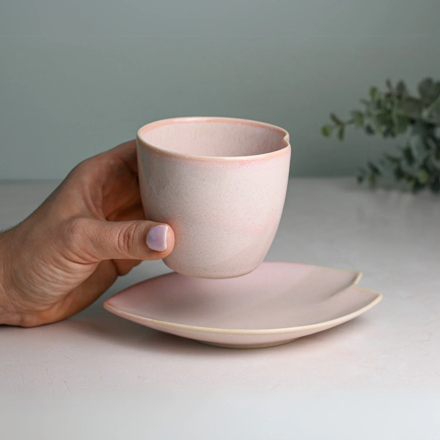 Aprika Life Pink LOVE Ceramic Tea Cup with Saucer - Image 2