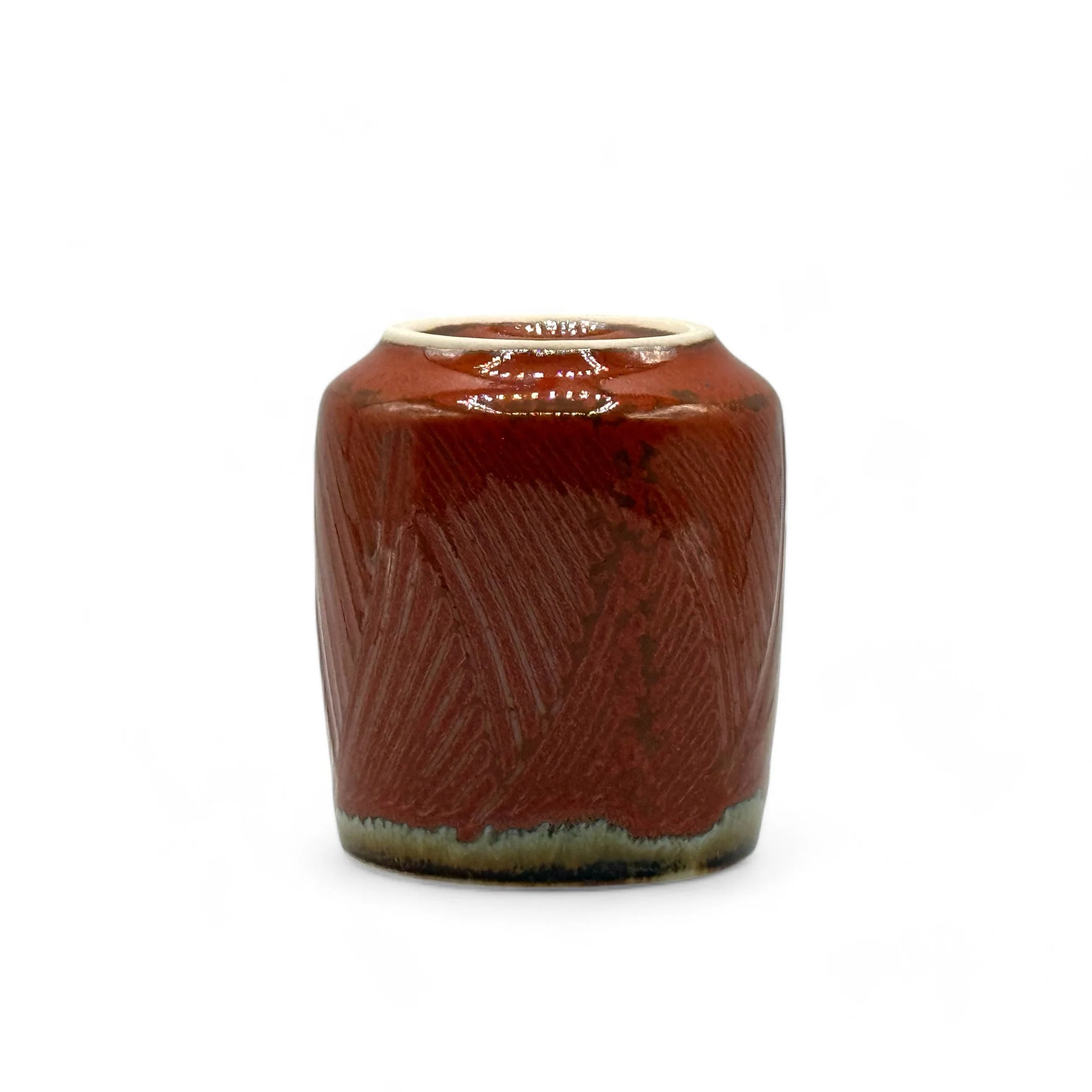 Inoue Tea Shun Nagashi Red Mino-yaki Yunomi - Japanese Teacup - Image 3