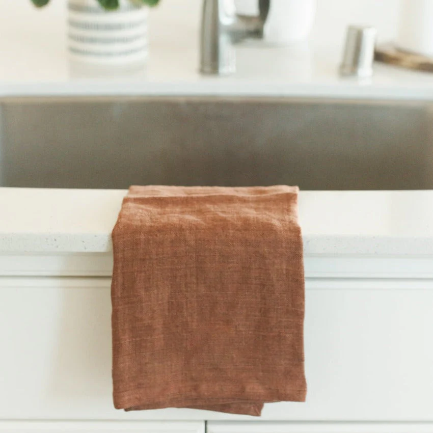 Creative Women Stone Washed Linen Tea Towel - Terracotta - Image 4