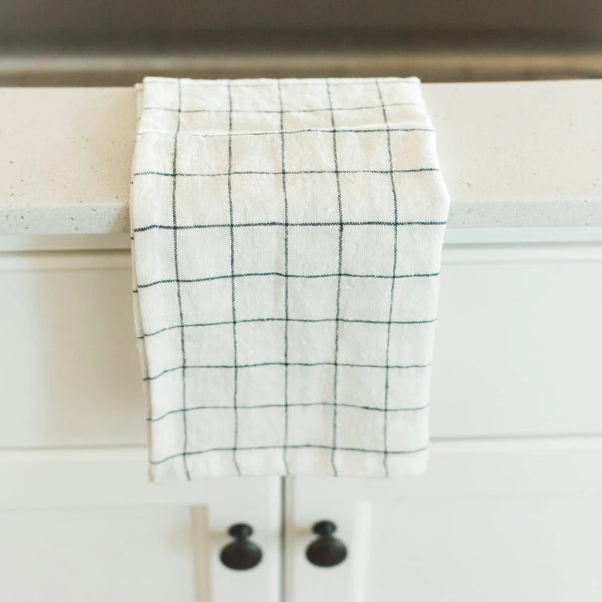 Creative Women Stone Washed Linen Tea Towel - Windowpane - Image 4