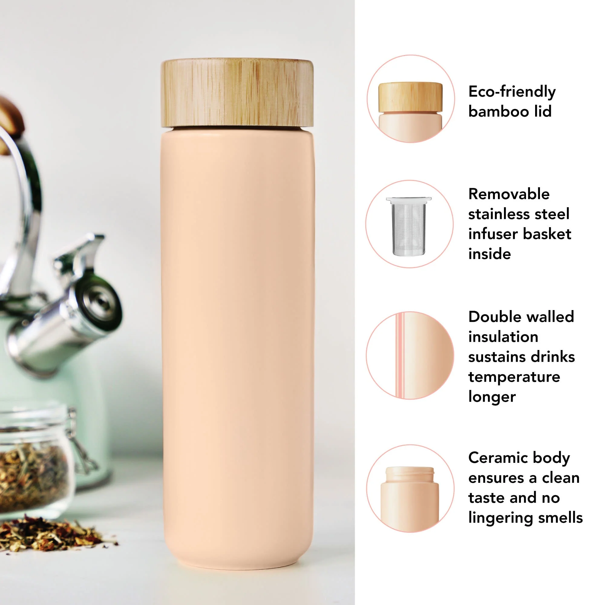 Pinky Up Tatyana Ceramic To-Go Infuser Mug in Coral - Image 7