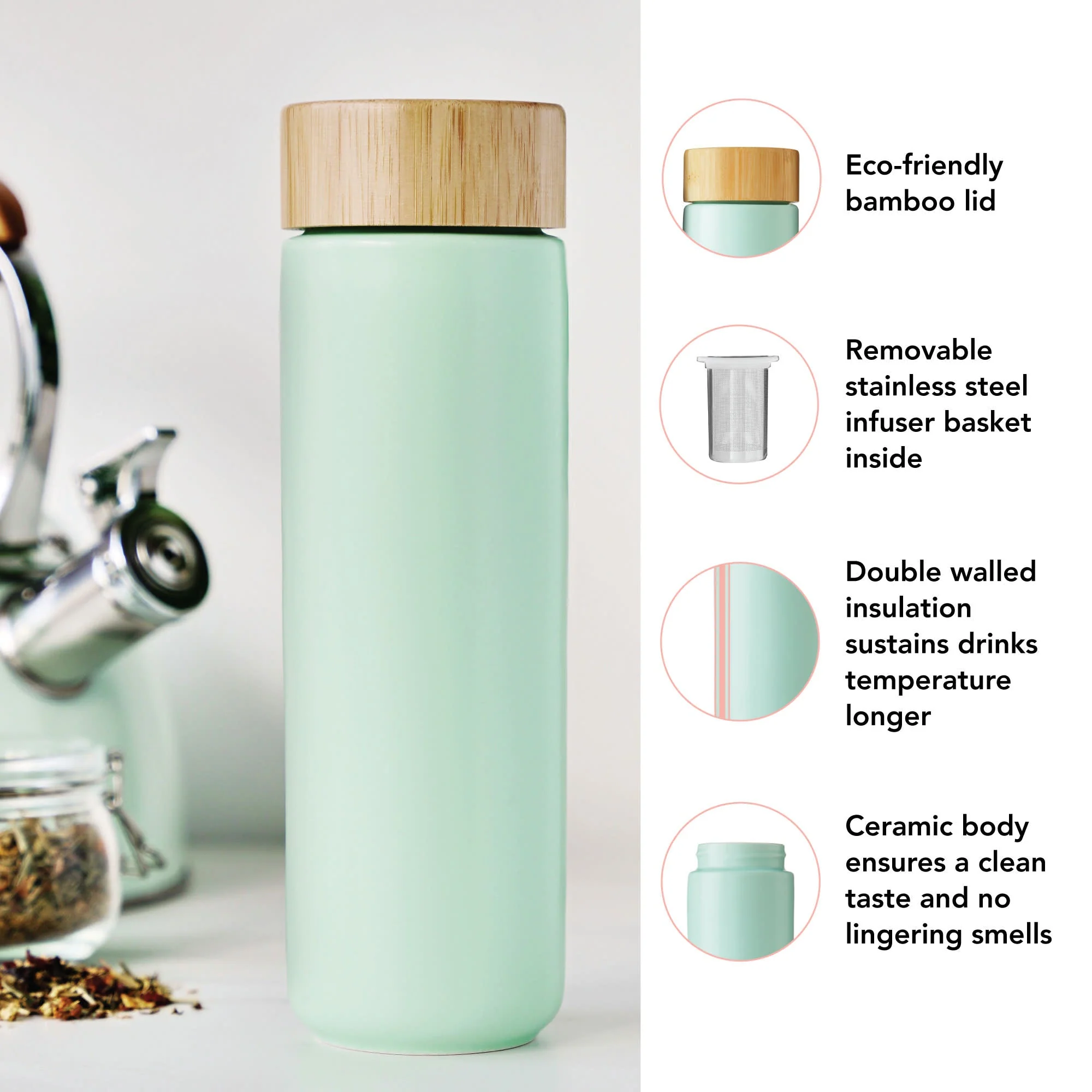 Pinky Up Tatyana Ceramic To-Go Infuser Mug in Turquoise - Image 7