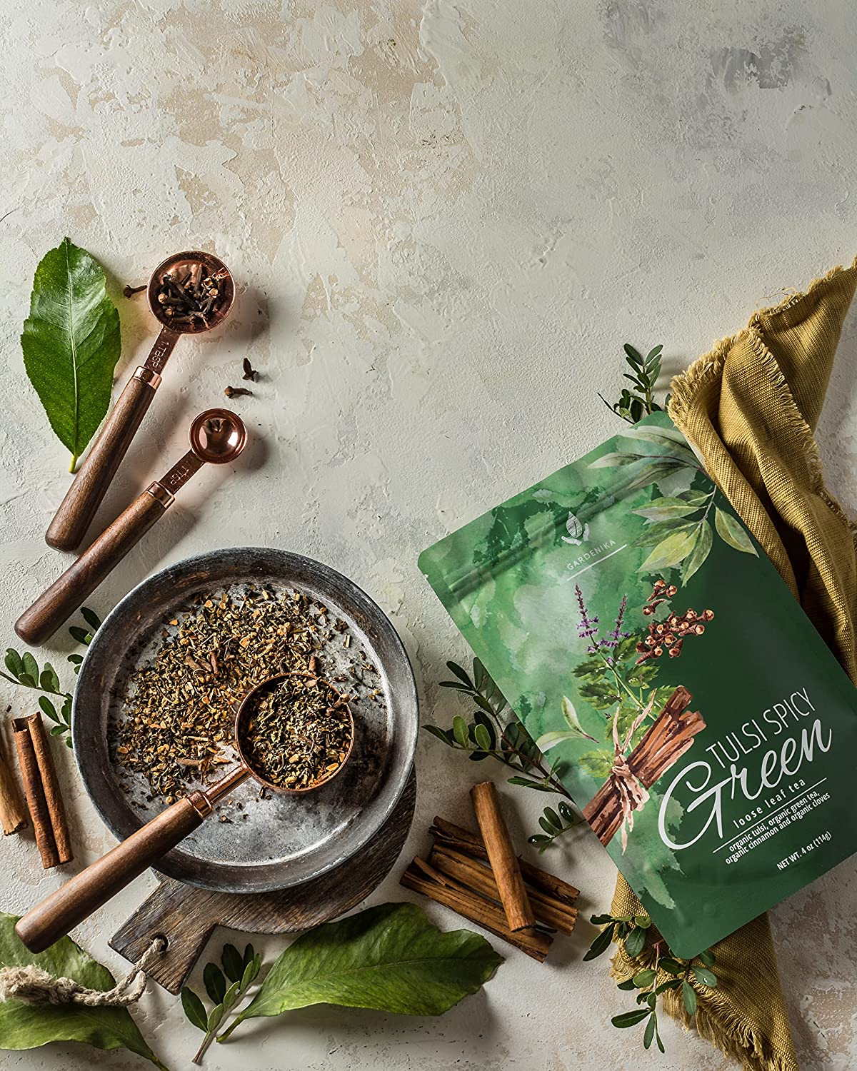 Gardenika Tulsi Spicy Green Tea with Cinnamon, Loose Leaf, USDA Organic, Kosher – 4 Oz (113g) - Image 3