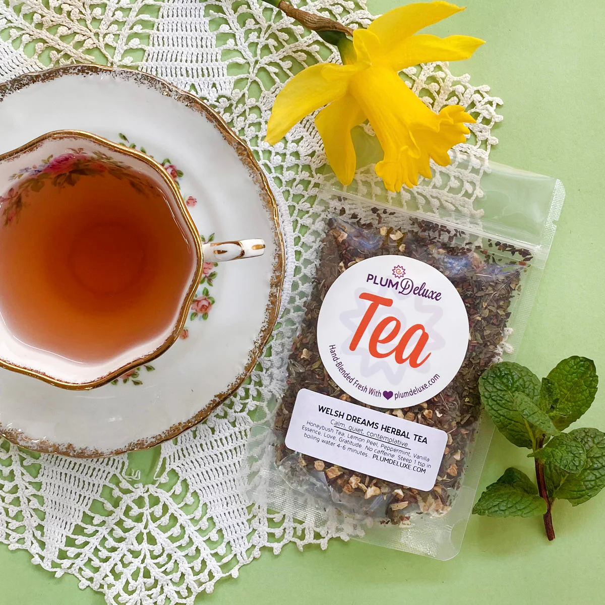Plum Deluxe Welsh Dreams Herbal Tea (Vanilla - Lemon - Mint) - Image 2